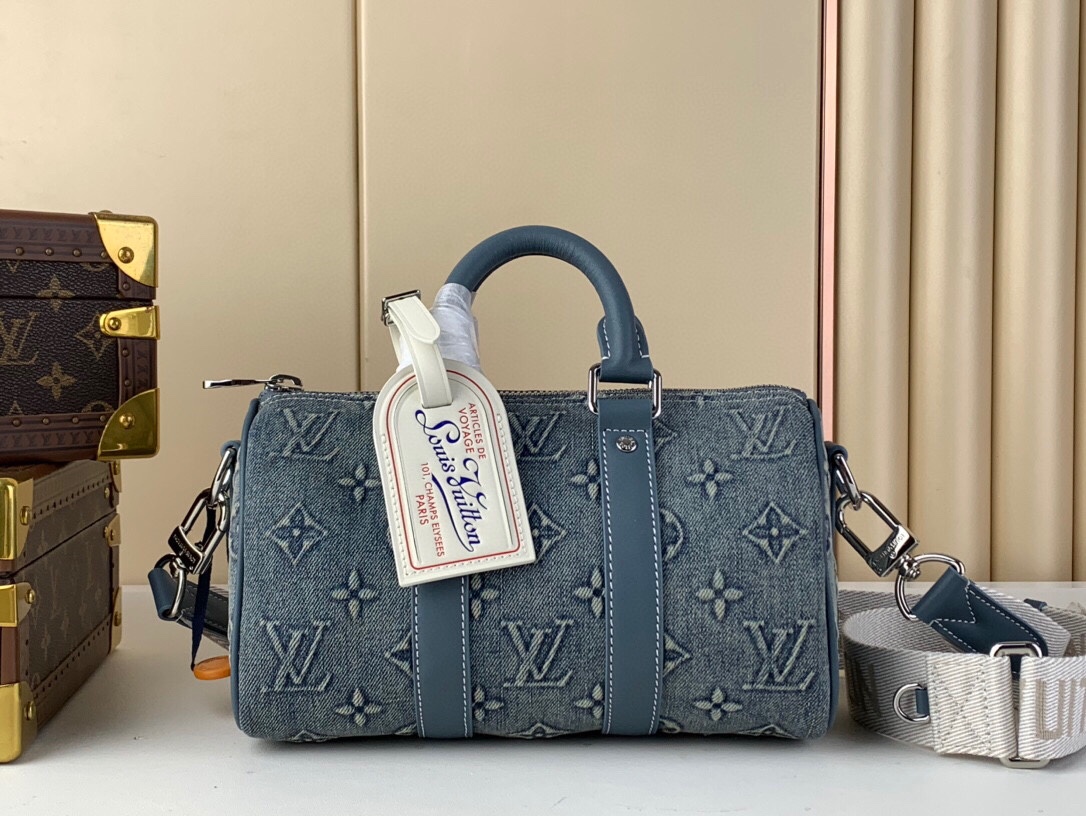 LV一比一牛仔藍Speedy手提包丹寧老花斜背兩用款