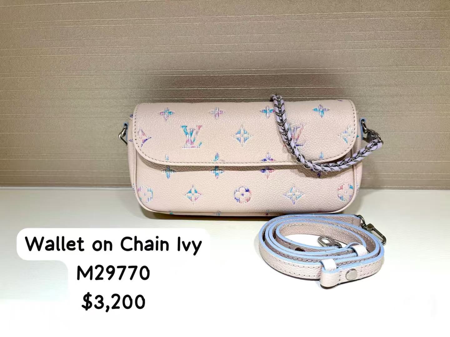 LV 一比一 Wallet on Chain Ivy 鏈條斜背包 米白色