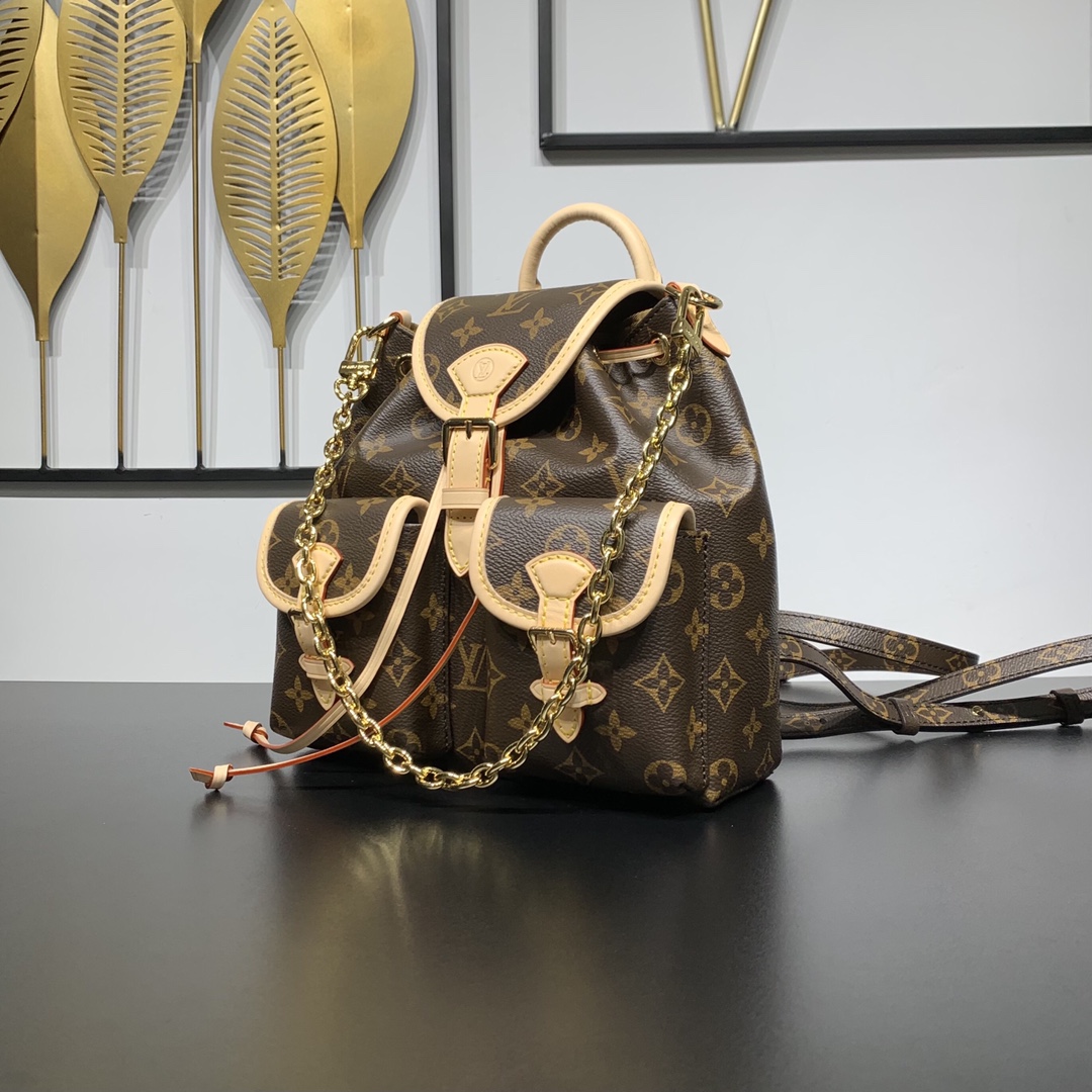 LV一比一Monogram後背包 雙口袋鏈條設計 時尚休閒雙肩包| 14 LV一比一Monogram後背包 雙口袋鏈條設計 時尚休閒雙肩包