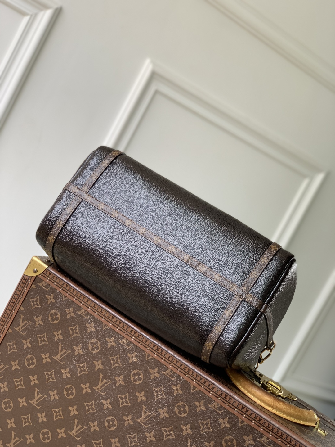 LV A貨 黑色荔枝紋皮革 手提單肩斜挎包