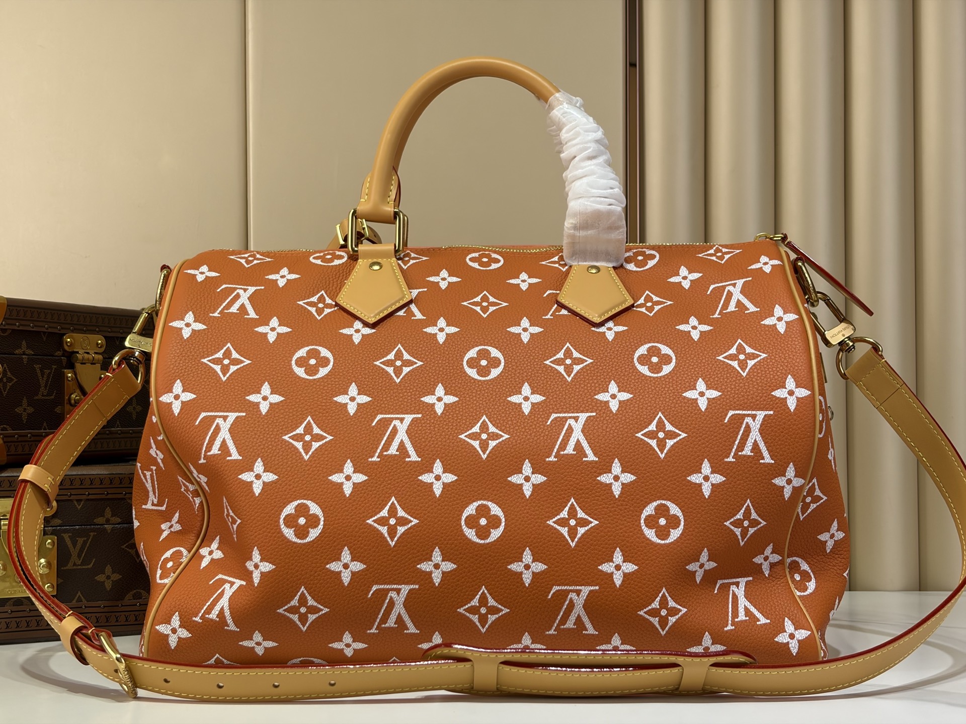 LV 原單 橙色老花旅行包 大容量手提單肩包 Keepall款