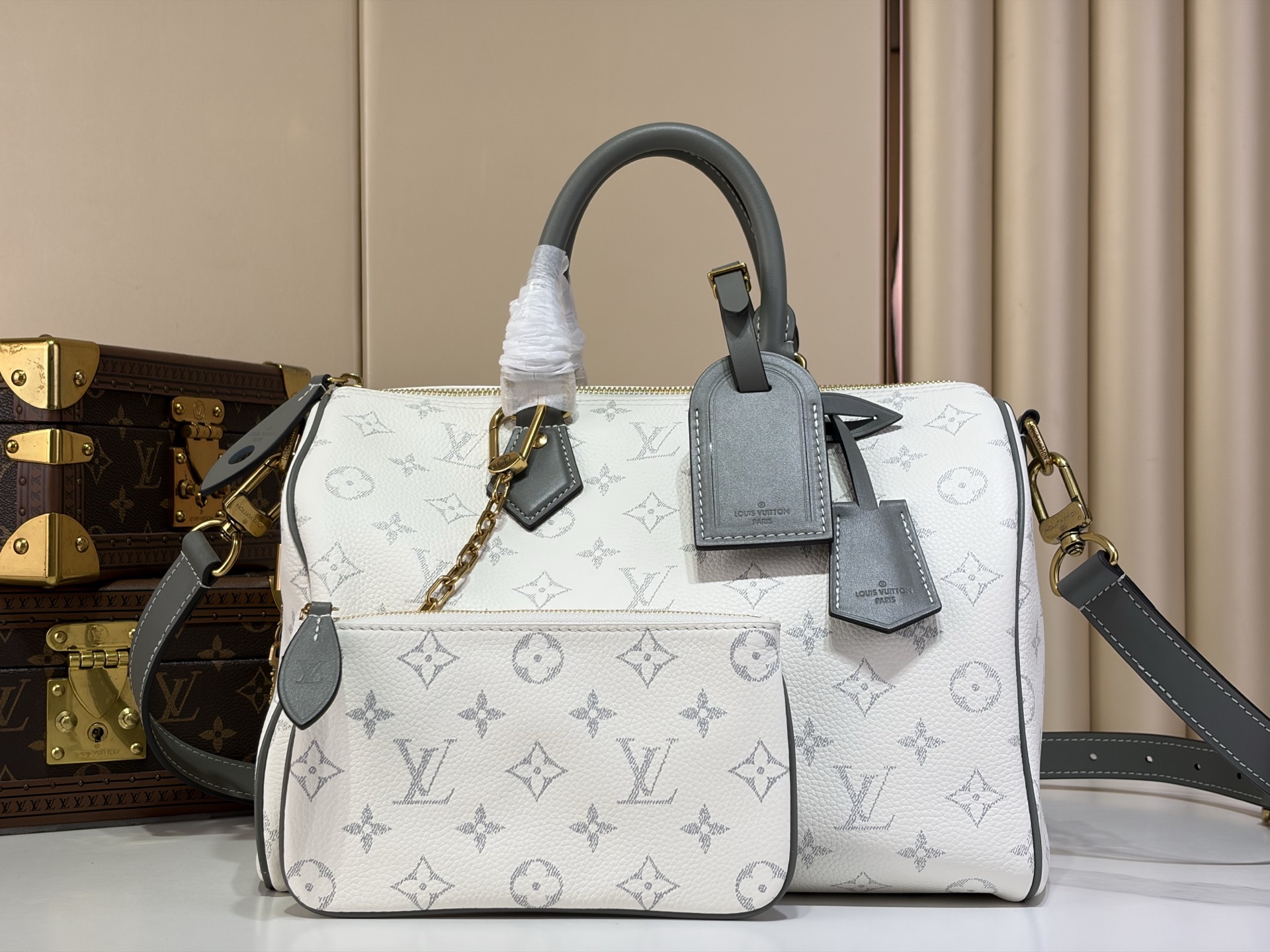 LV A貨 白灰老花旅行包 手提單肩兩用包 大容量款