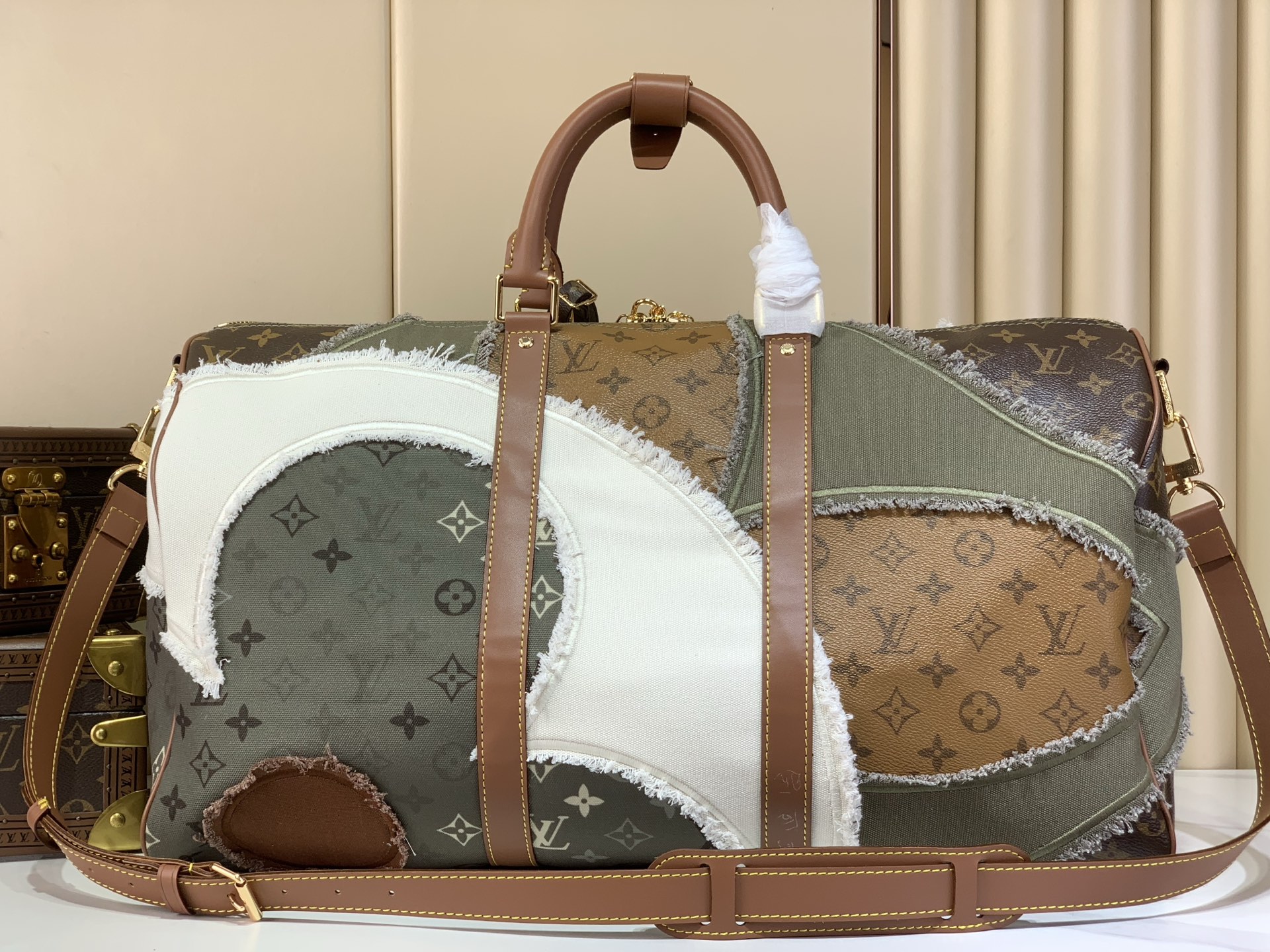 LV 一比一 拼接設計旅行包 牛仔風手提單肩包 大容量款