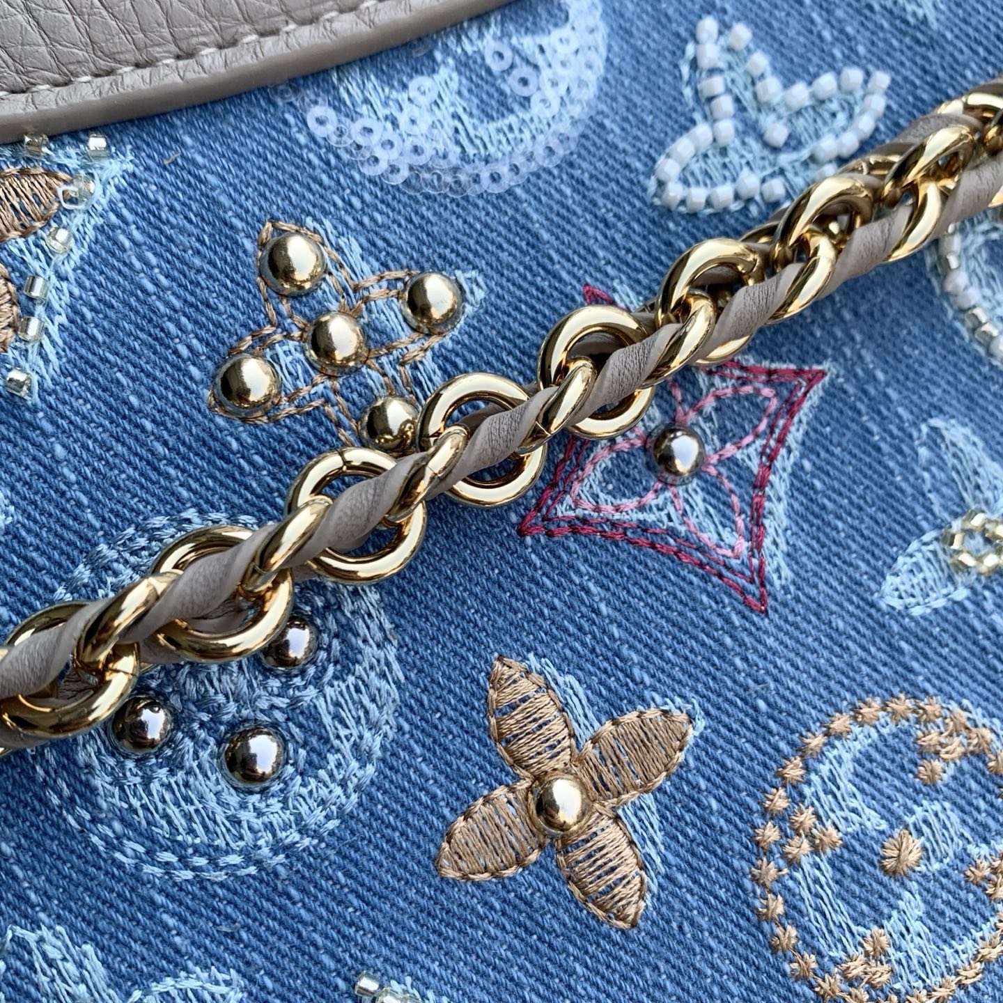 LV 一比一 牛仔刺繡Capucines迷你包 鏈條手提斜挎包| 10 LV 一比一 牛仔刺繡Capucines迷你包 鏈條手提斜挎包