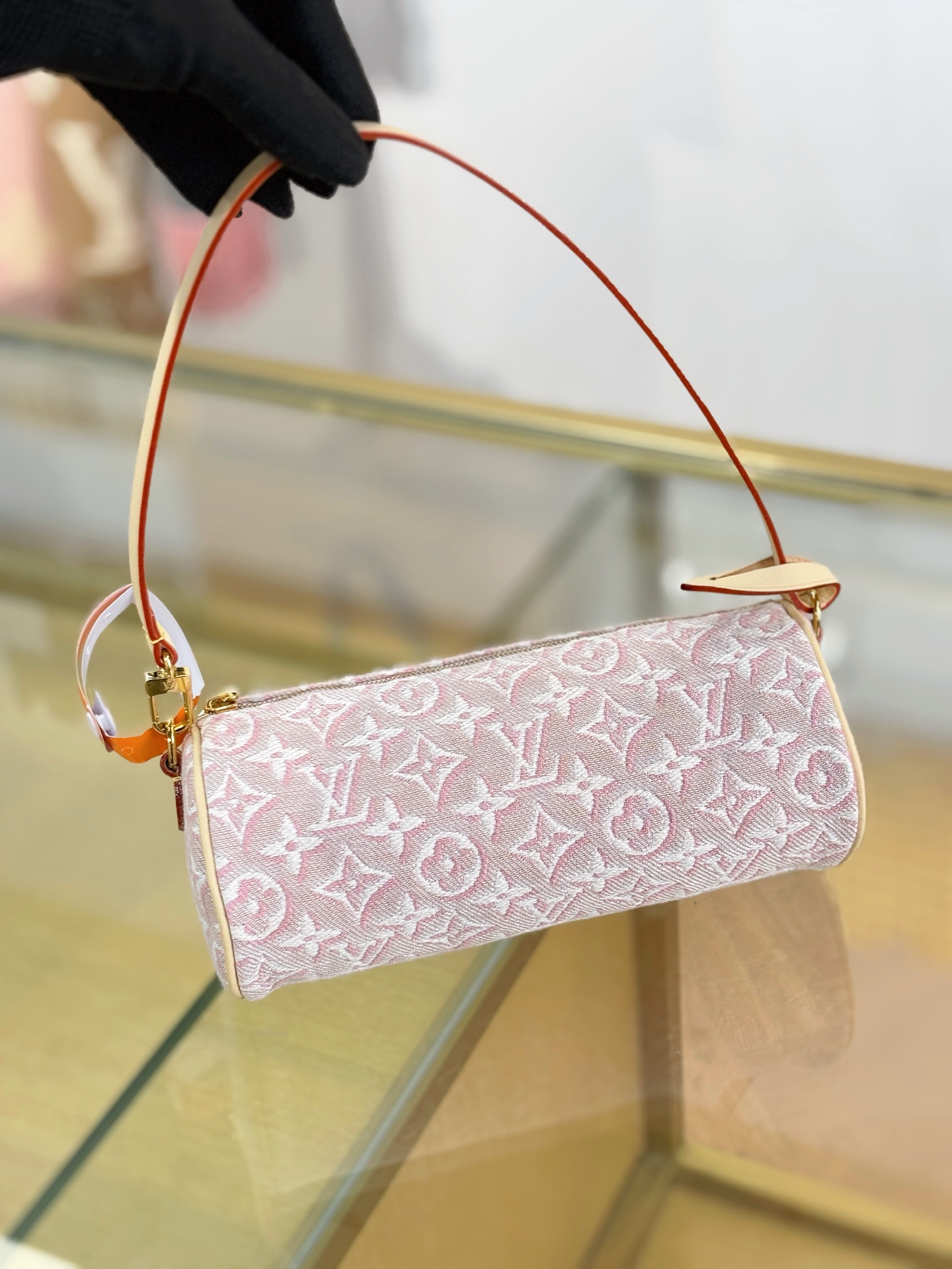 LV 原單 粉色老花圓筒包 迷你手提斜挎包