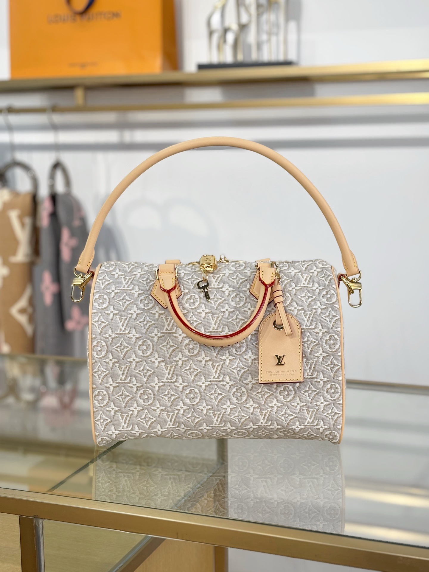 LV A貨 米白老花Speedy手提包 編織手柄斜挎包