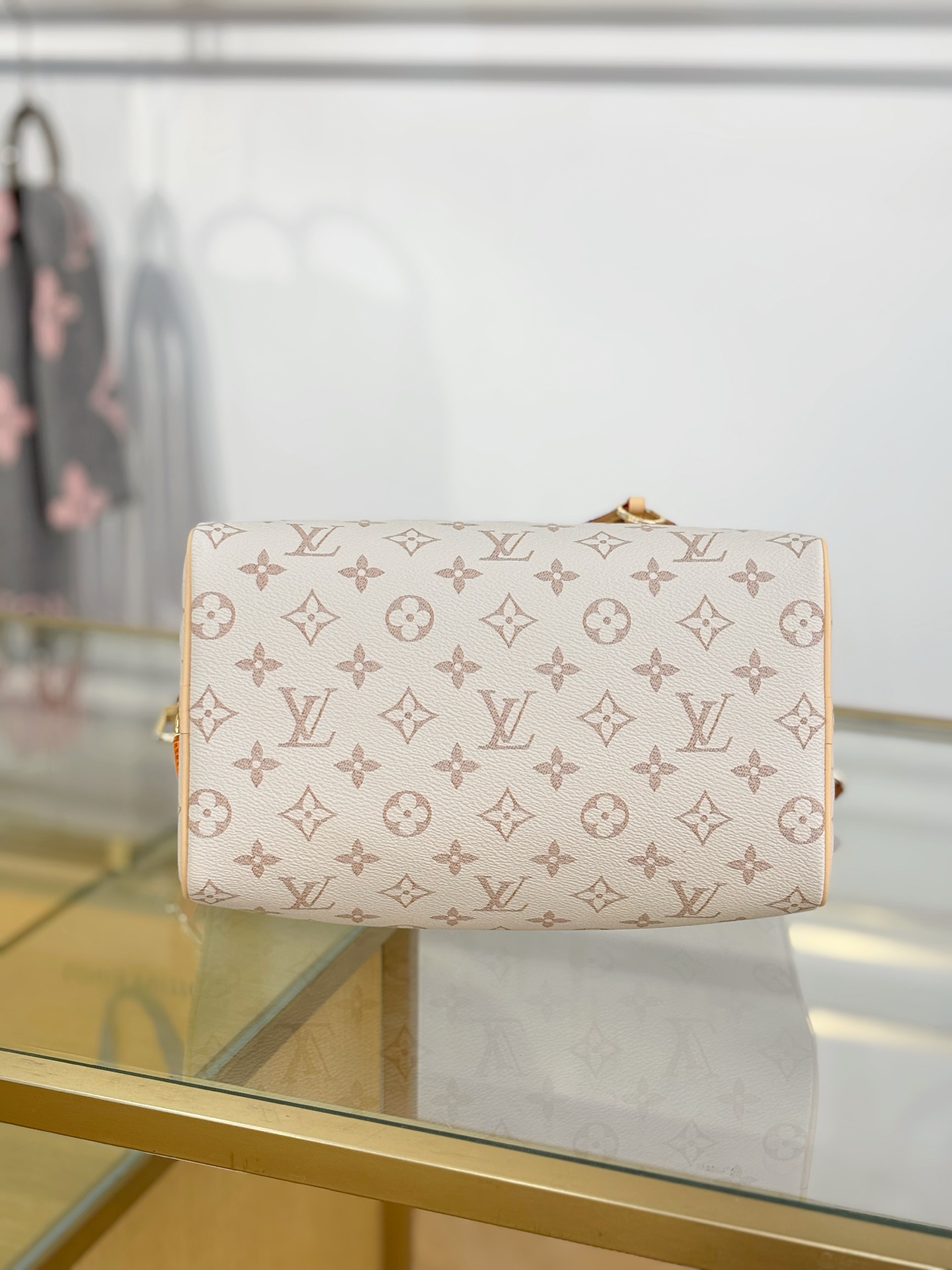 LV 一比一Speedy米白老花手提包 波士頓包斜挎兩用款