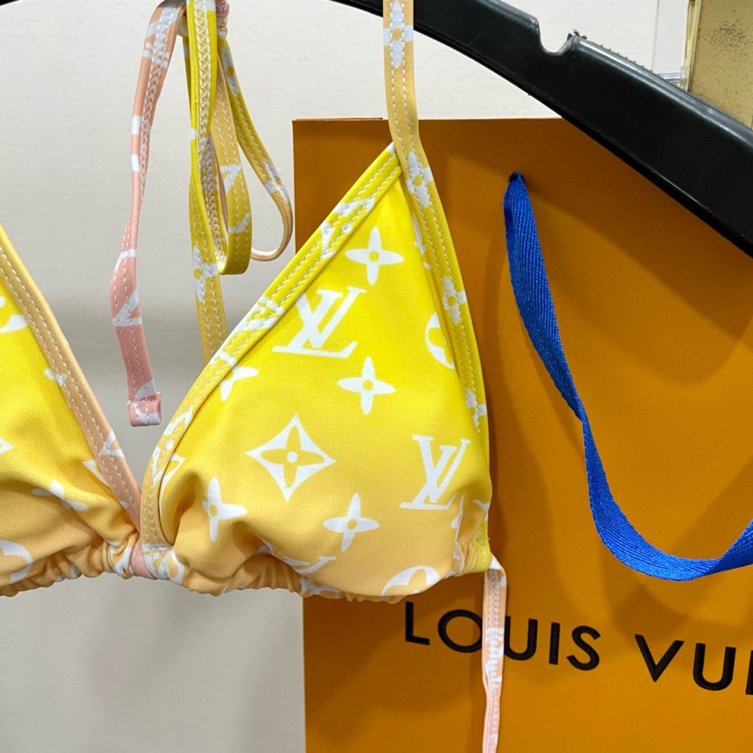LV 高仿 渐变黄色比基尼套装+罩衫 沙滩度假三件套泳衣| 10 LV 高仿 渐变黄色比基尼套装+罩衫 沙滩度假三件套泳衣