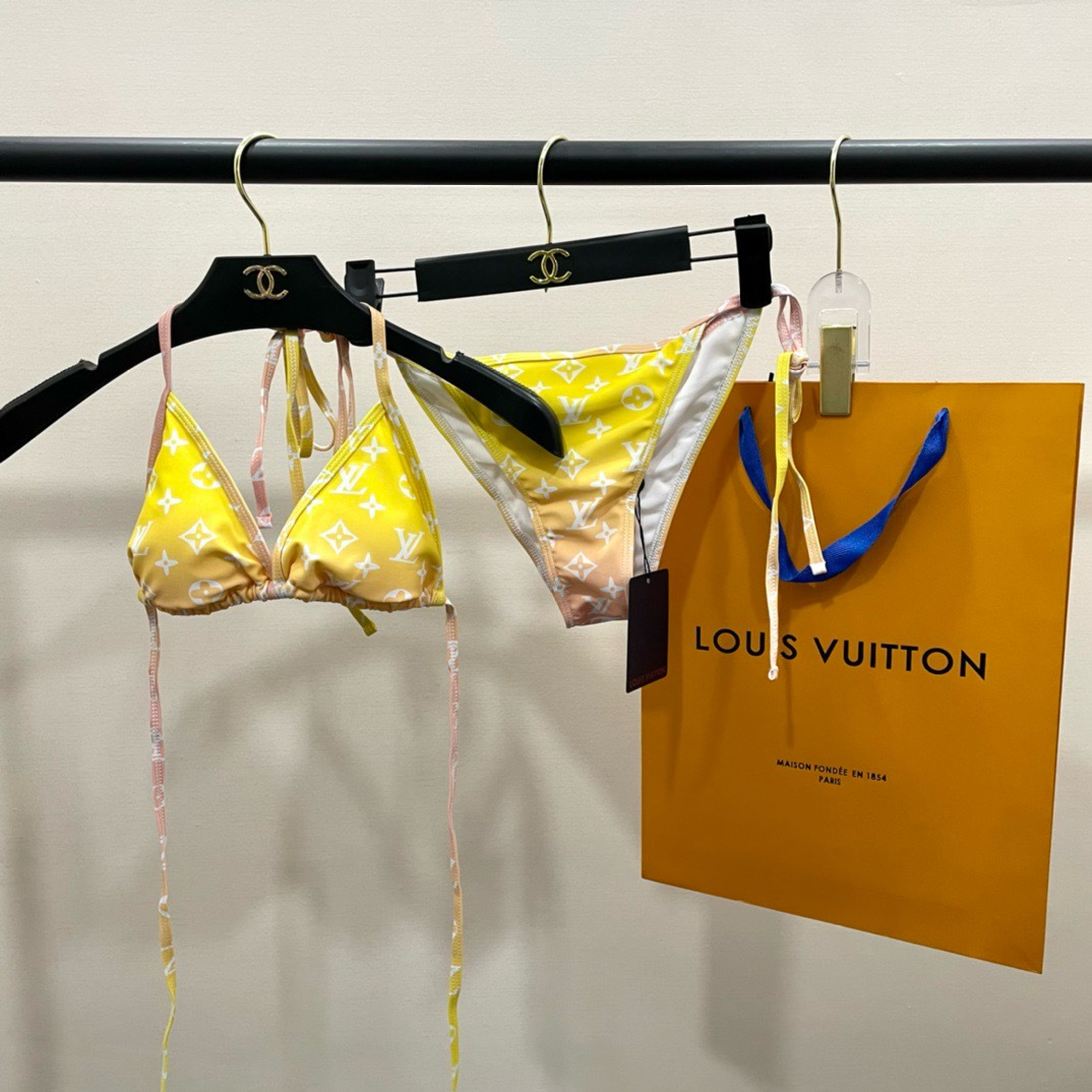 LV 高仿 渐变黄色比基尼套装+罩衫 沙滩度假三件套泳衣| 9 LV 高仿 渐变黄色比基尼套装+罩衫 沙滩度假三件套泳衣