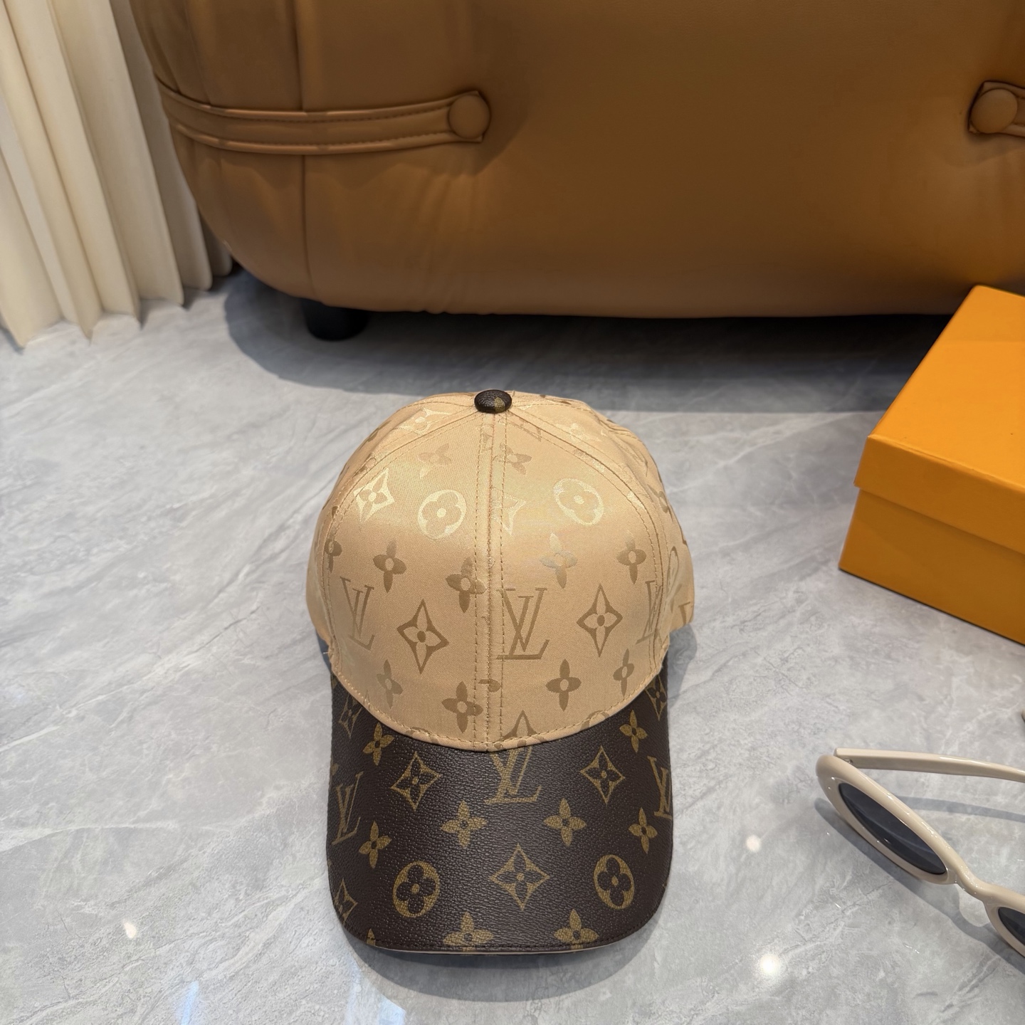LV原單米色老花拼接棒球帽 經典百搭休閒帽