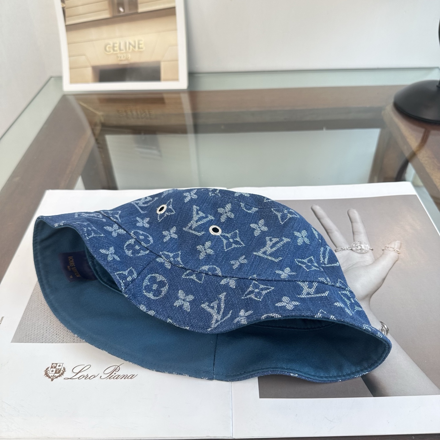 LV高仿牛仔藍老花漁夫帽 Monogram提花休閒百搭遮陽帽| 6 LV高仿牛仔藍老花漁夫帽 Monogram提花休閒百搭遮陽帽