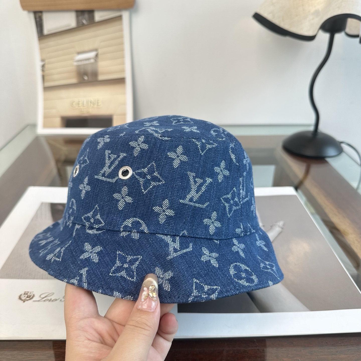 LV高仿牛仔藍老花漁夫帽 Monogram提花休閒百搭遮陽帽| 12 LV高仿牛仔藍老花漁夫帽 Monogram提花休閒百搭遮陽帽