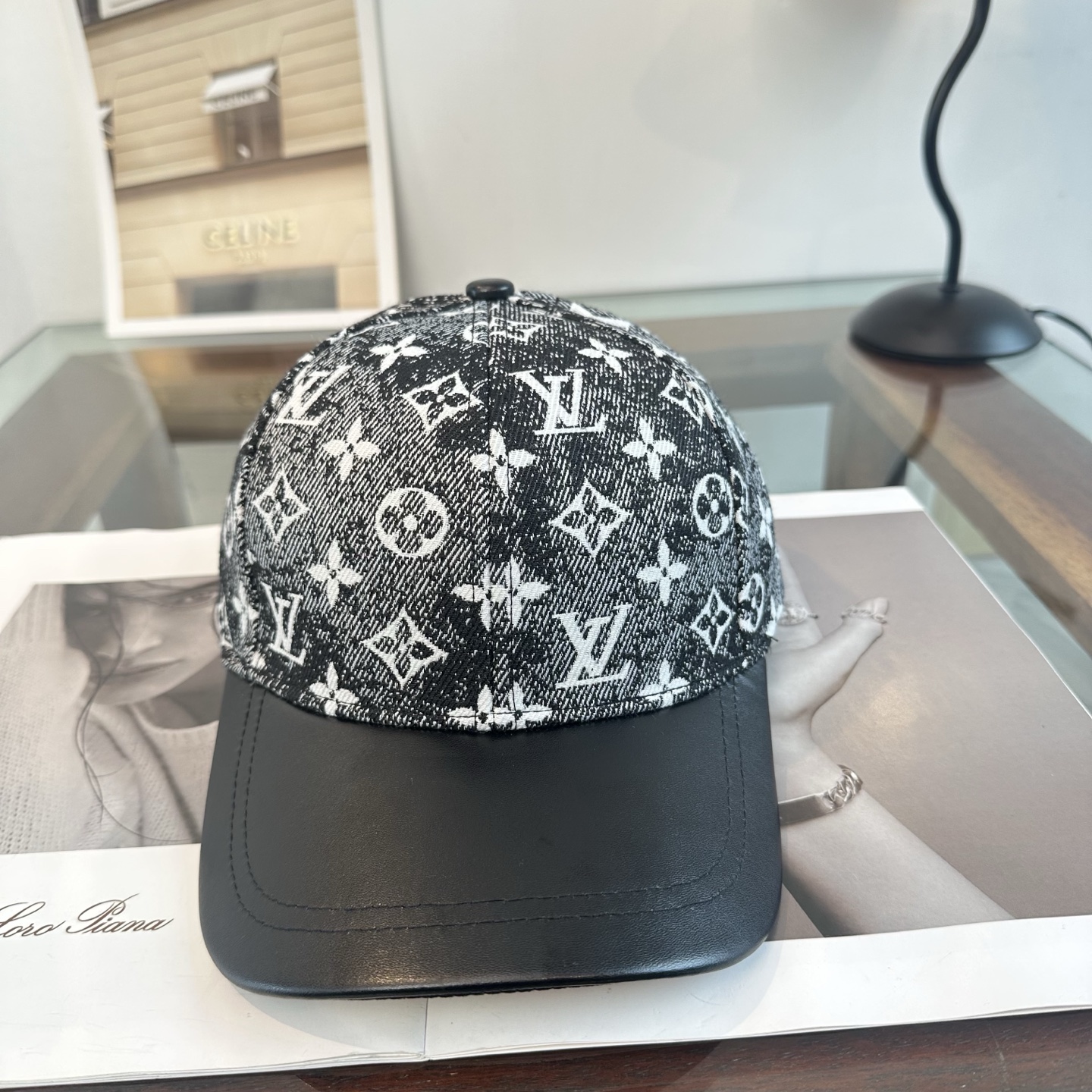 LV原單黑白老花拼皮棒球帽 Monogram拼接休閒鴨舌帽
