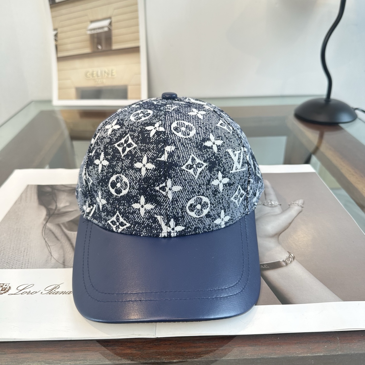 LV一比一深藍老花拼皮棒球帽 Monogram經典休閒鴨舌帽