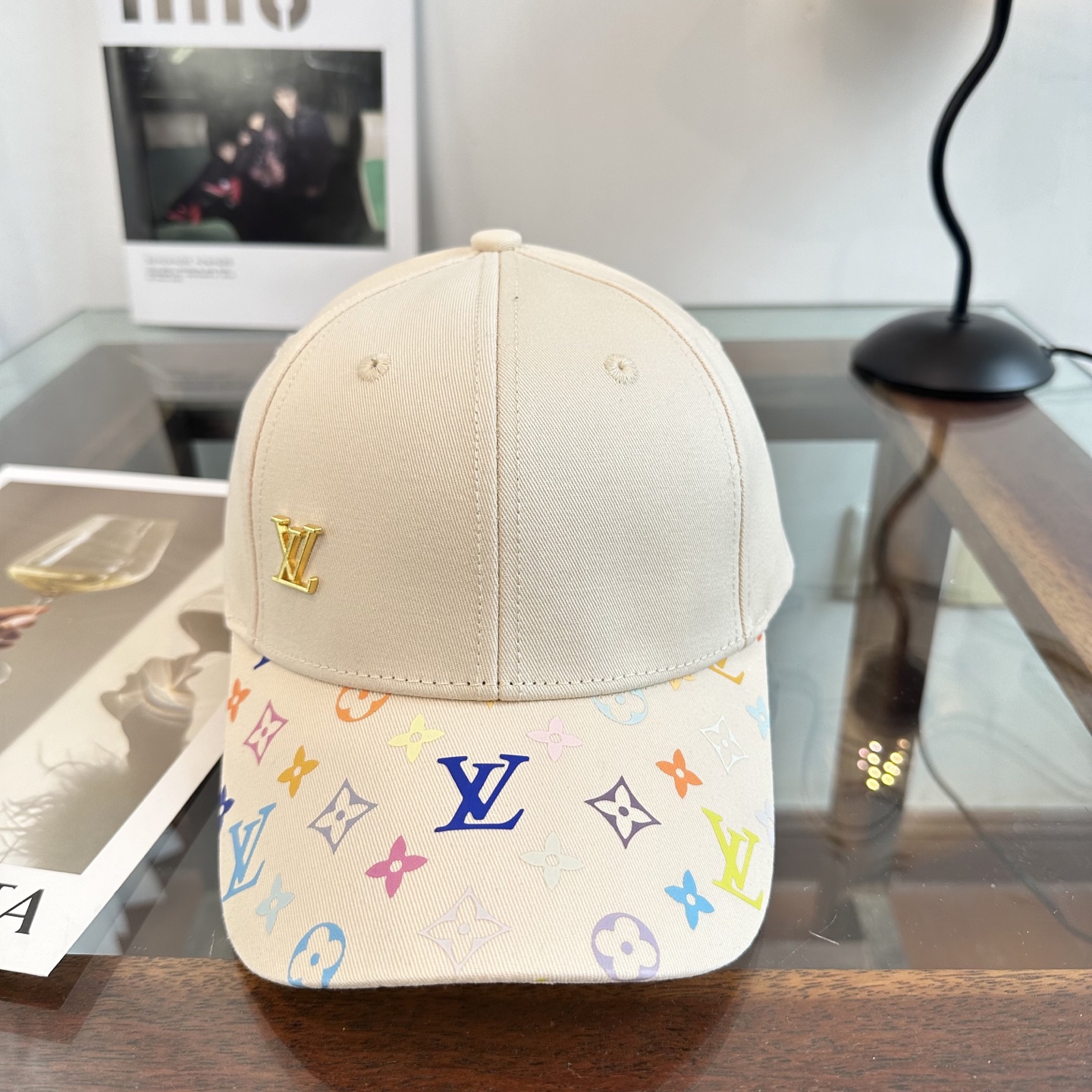 LV原單米白彩色老花棒球帽 清新百搭休閒遮陽帽