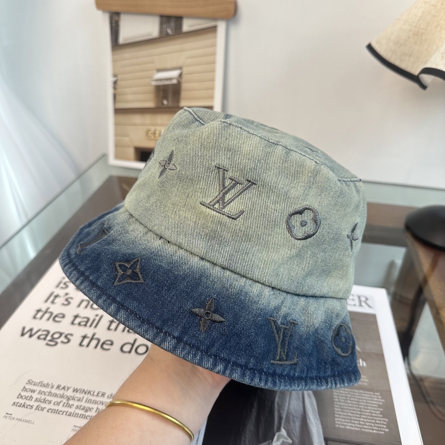 LV高仿水洗漸變牛仔漁夫帽 復古潮流百搭帽