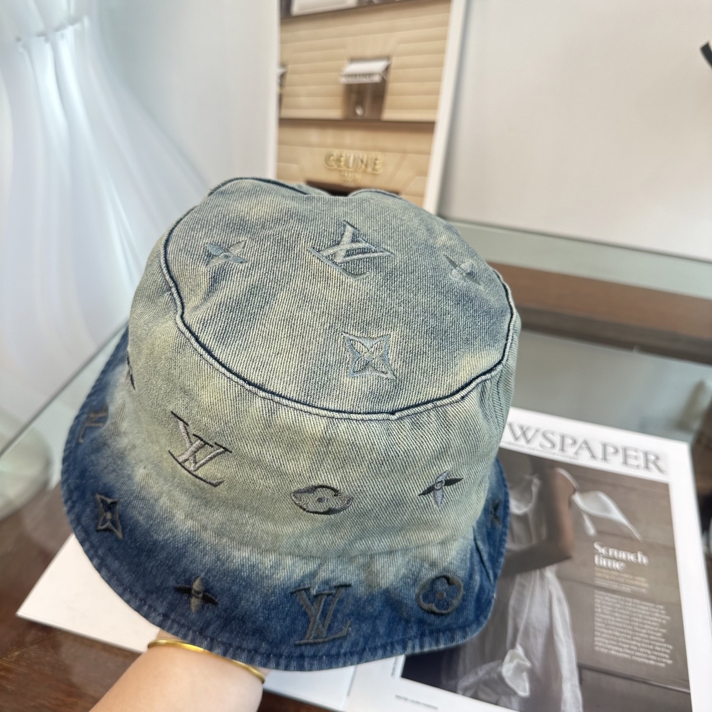 LV高仿水洗漸變牛仔漁夫帽 復古潮流百搭帽