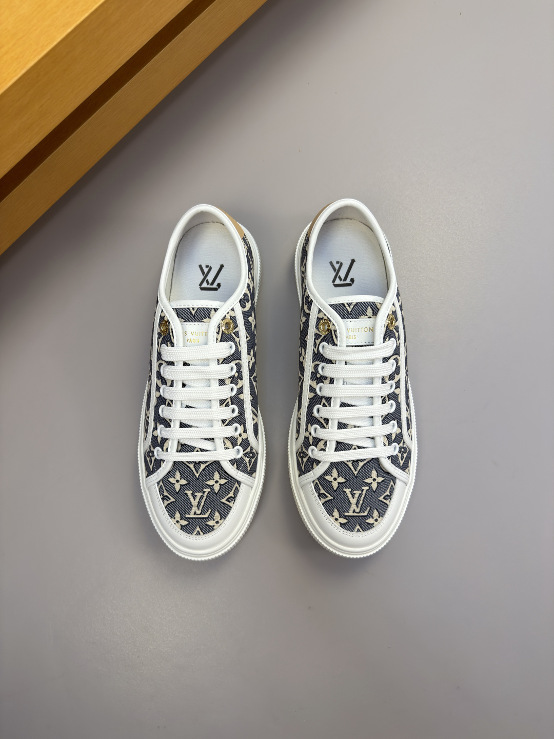 LV一比一帆布Monogram板鞋 藍色經典休閒低幫款