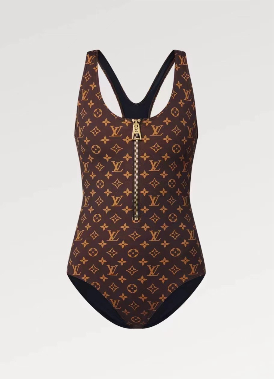 LV A貨 Monogram老花拉链连体泳衣 运动风显瘦泳装