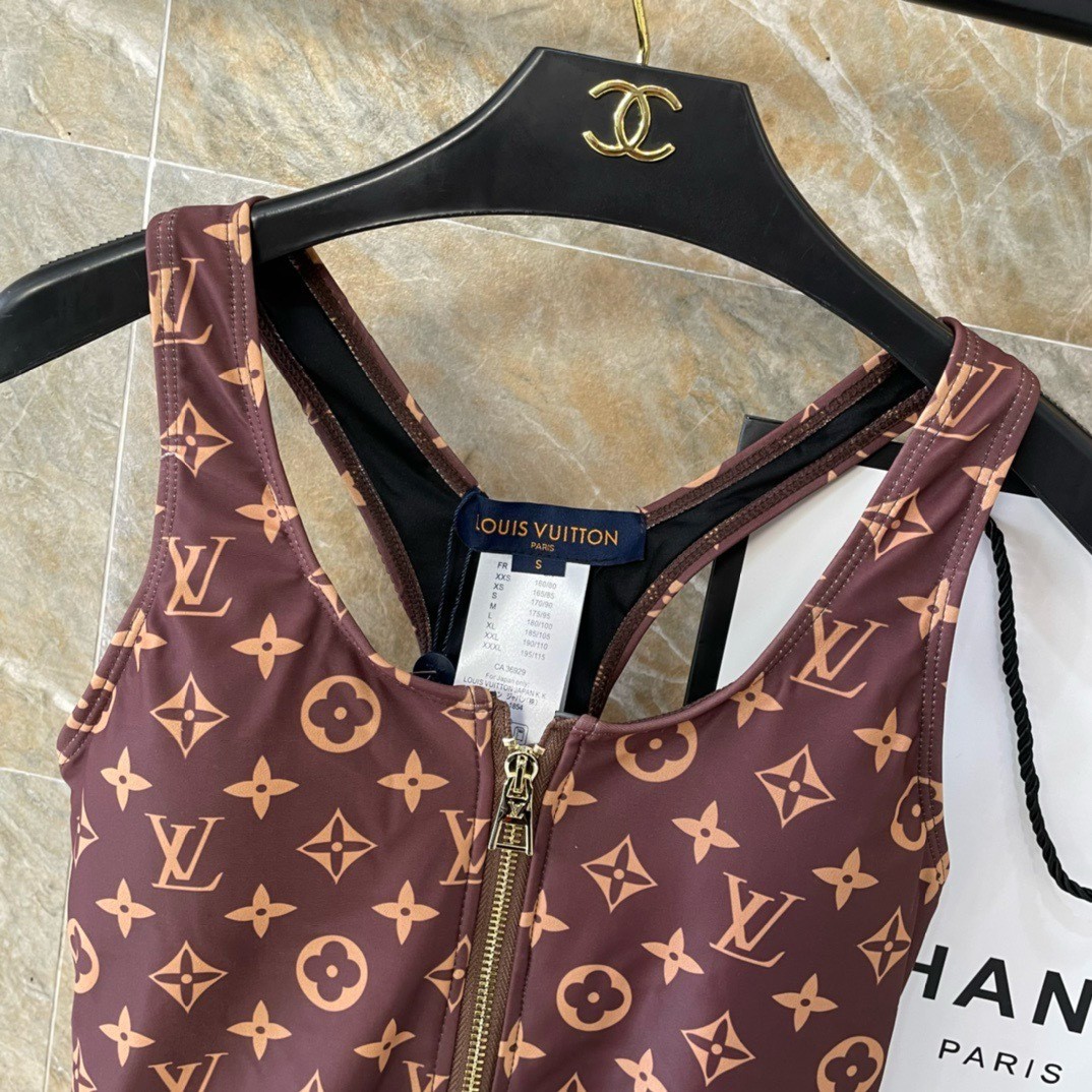 LV A貨 Monogram老花拉链连体泳衣 运动风显瘦泳装