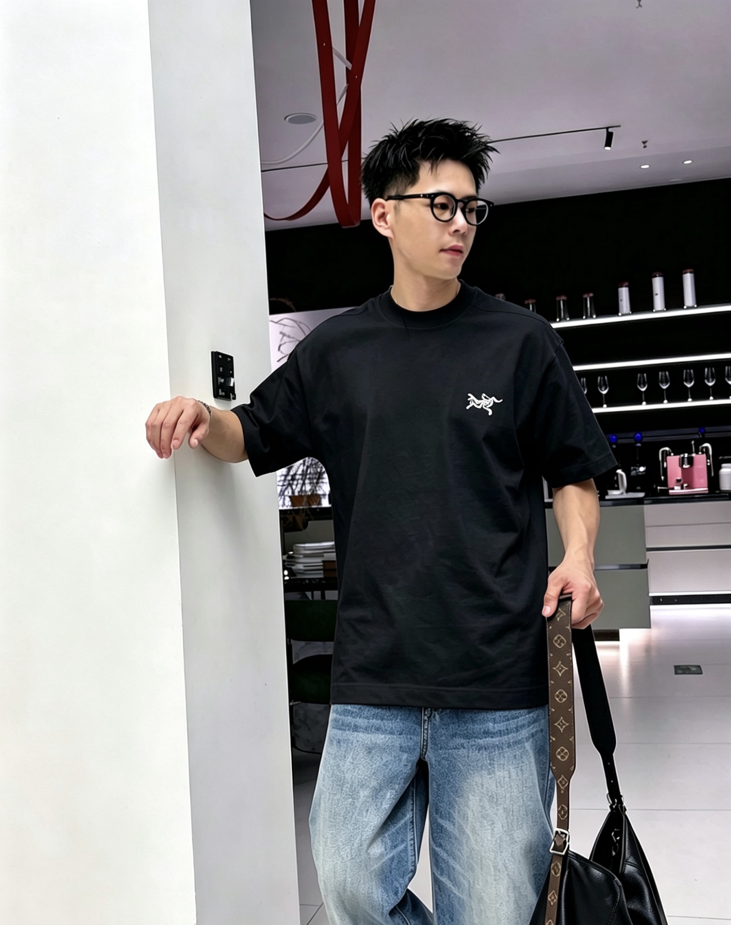 Arc'teryx 復刻男士黑色短袖T恤 白色小鳥標寬鬆圓領休閒百搭上衣