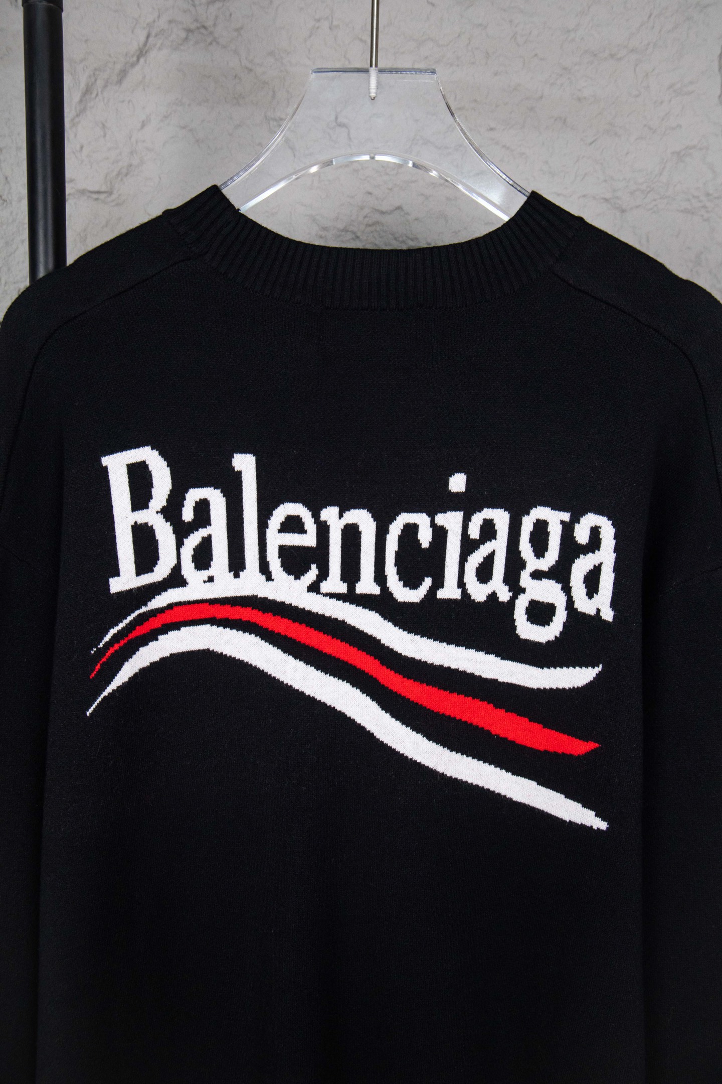 BALENCIAGA 原單男女款黑色圓領針織衫 白色字母Logo秋冬休閒毛衣| 8 BALENCIAGA 原單男女款黑色圓領針織衫 白色字母Logo秋冬休閒毛衣