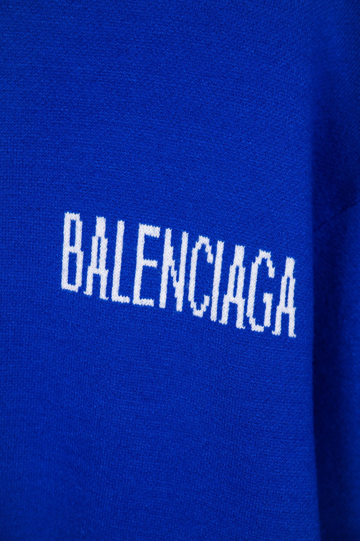 BALENCIAGA 復刻男女款藍色圓領針織衫 白色字母Logo潮流休閒毛衣| 12 BALENCIAGA 復刻男女款藍色圓領針織衫 白色字母Logo潮流休閒毛衣
