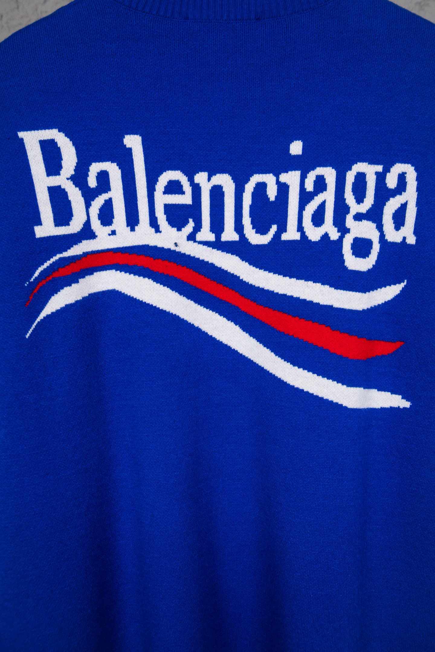 BALENCIAGA 復刻男女款藍色圓領針織衫 白色字母Logo潮流休閒毛衣| 11 BALENCIAGA 復刻男女款藍色圓領針織衫 白色字母Logo潮流休閒毛衣