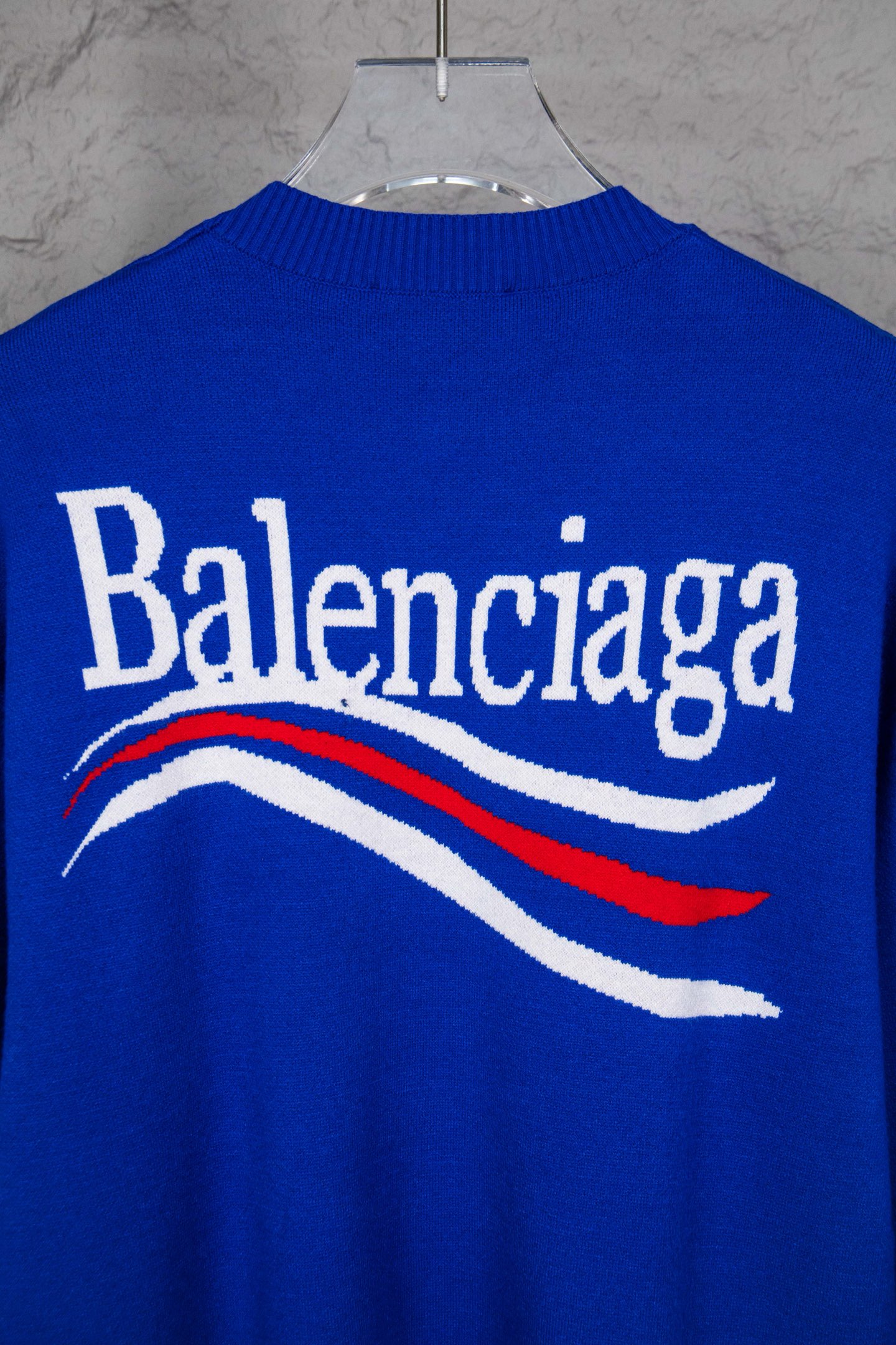 BALENCIAGA 復刻男女款藍色圓領針織衫 白色字母Logo潮流休閒毛衣| 9 BALENCIAGA 復刻男女款藍色圓領針織衫 白色字母Logo潮流休閒毛衣