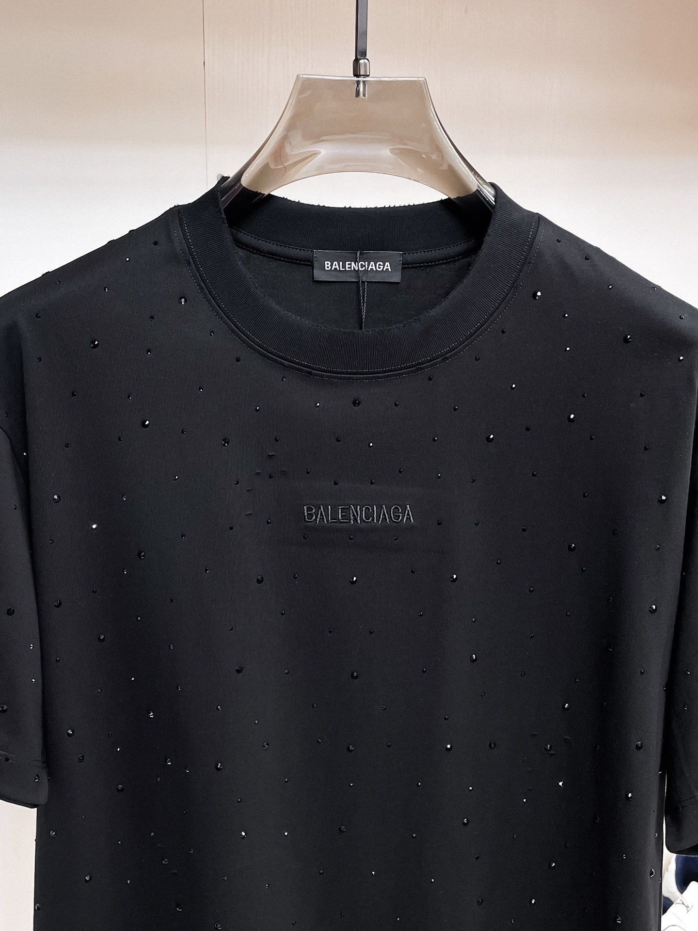 BALENCIAGA 高仿男女款黑色滿鑽短袖T恤 水鑽Logo潮流寬鬆上衣| 13 BALENCIAGA 高仿男女款黑色滿鑽短袖T恤 水鑽Logo潮流寬鬆上衣
