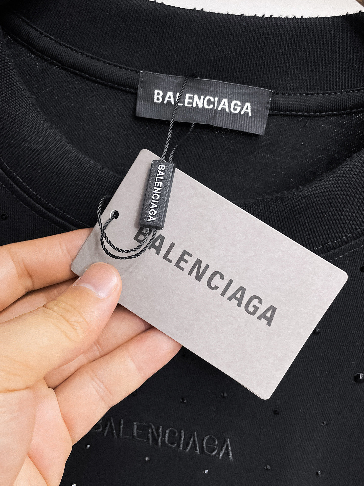 BALENCIAGA 高仿男女款黑色滿鑽短袖T恤 水鑽Logo潮流寬鬆上衣| 10 BALENCIAGA 高仿男女款黑色滿鑽短袖T恤 水鑽Logo潮流寬鬆上衣