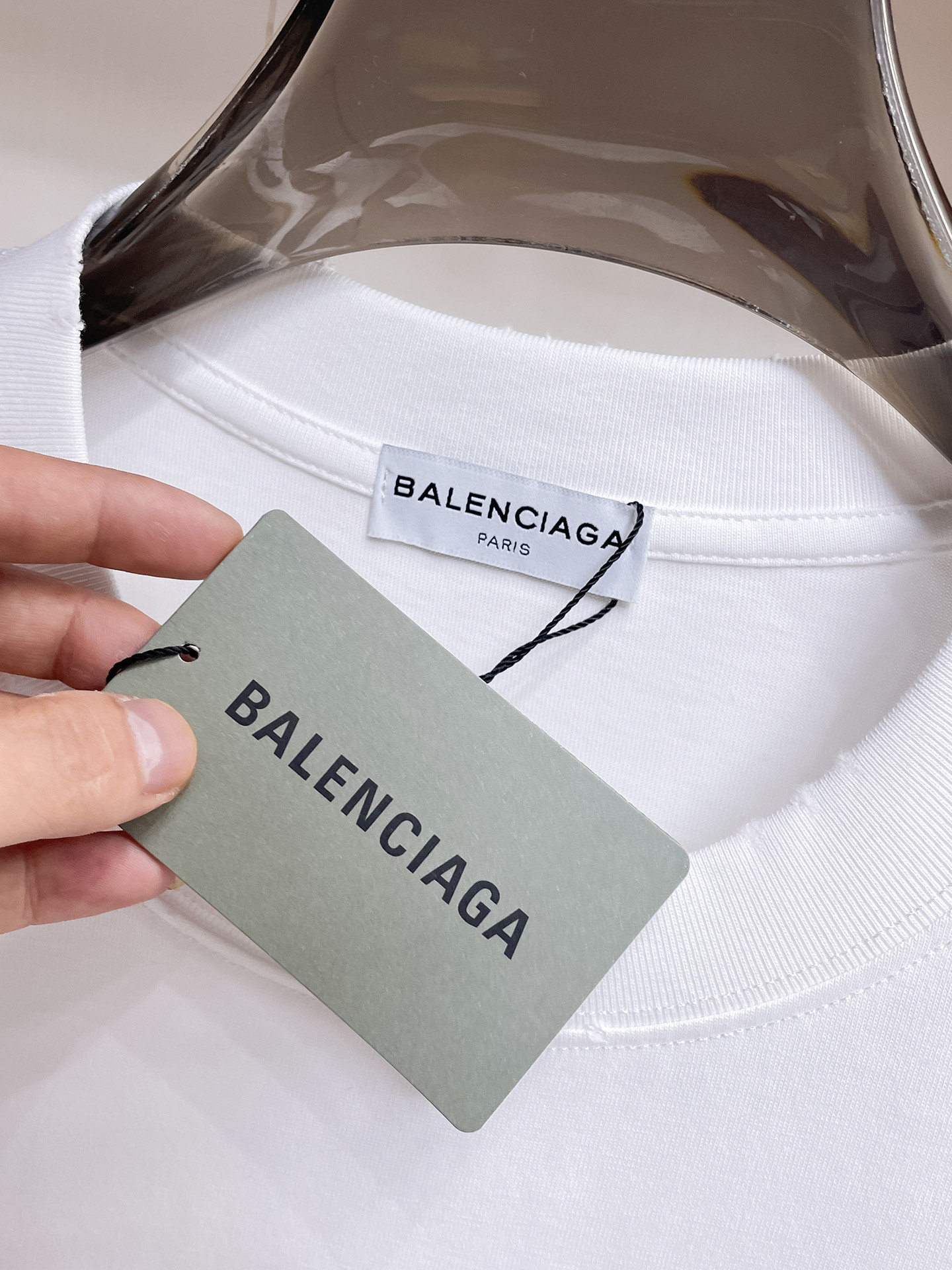 BALENCIAGA高仿男女款白色短袖T恤 粉紅塗鴉字母潑墨印花潮流上衣