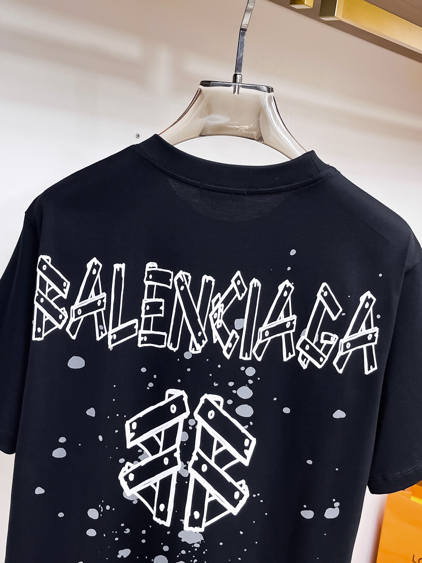 BALENCIAGA復刻男女款黑色短袖T恤 幾何潑墨破洞做舊寬鬆潮流上衣