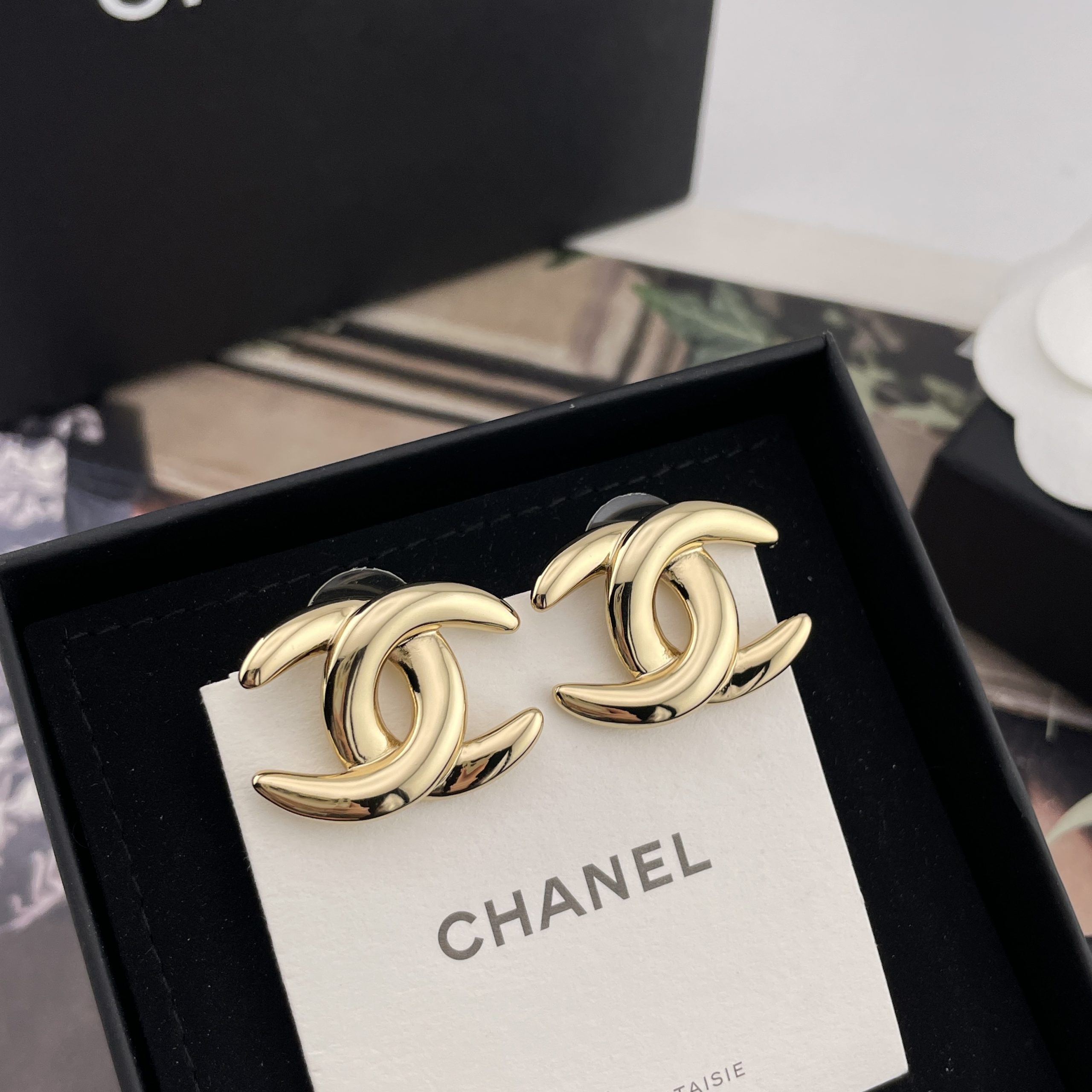 CHANEL原單女士立體雙C耳環 金銀雙色經典復古百搭耳飾