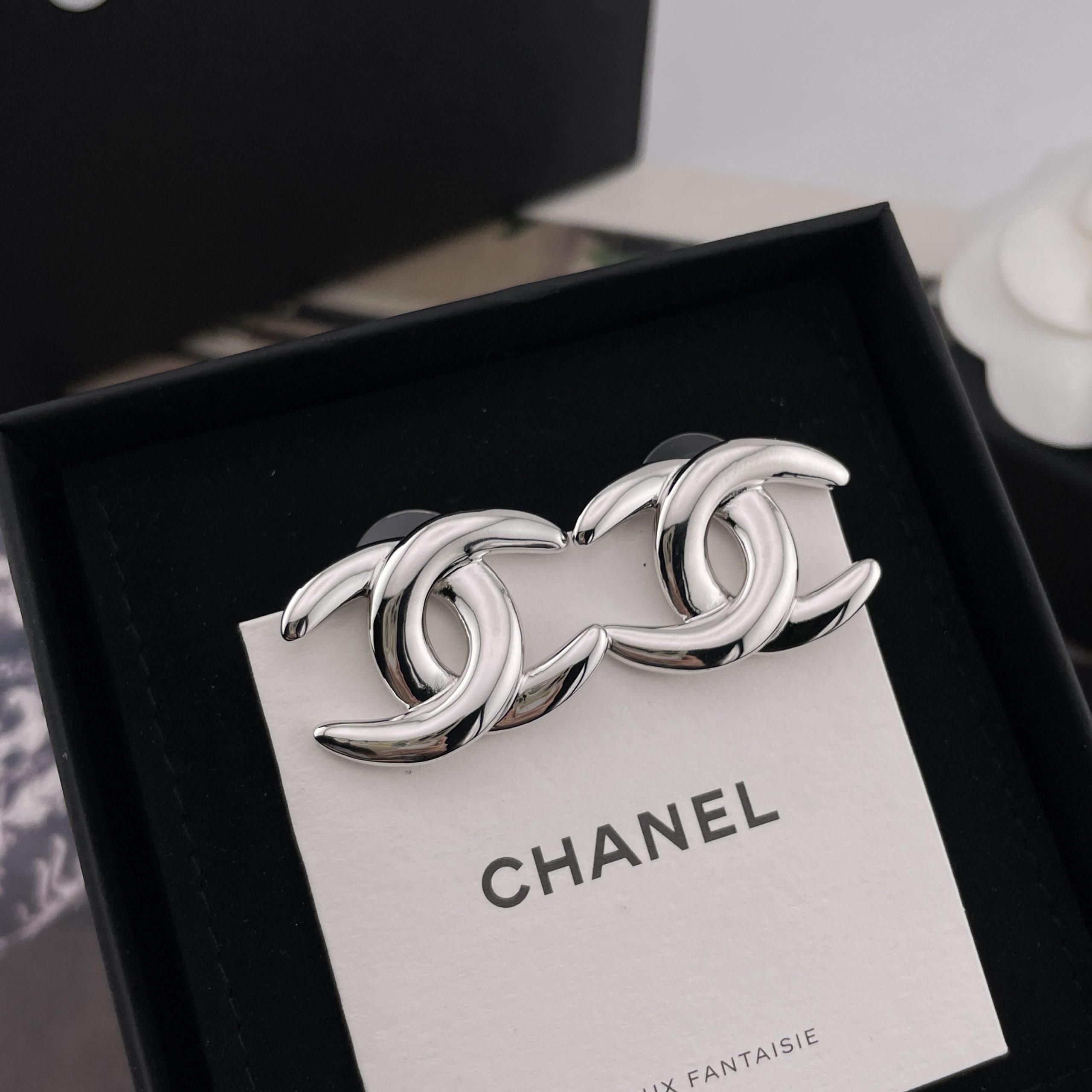 CHANEL原單女士立體雙C耳環 金銀雙色經典復古百搭耳飾
