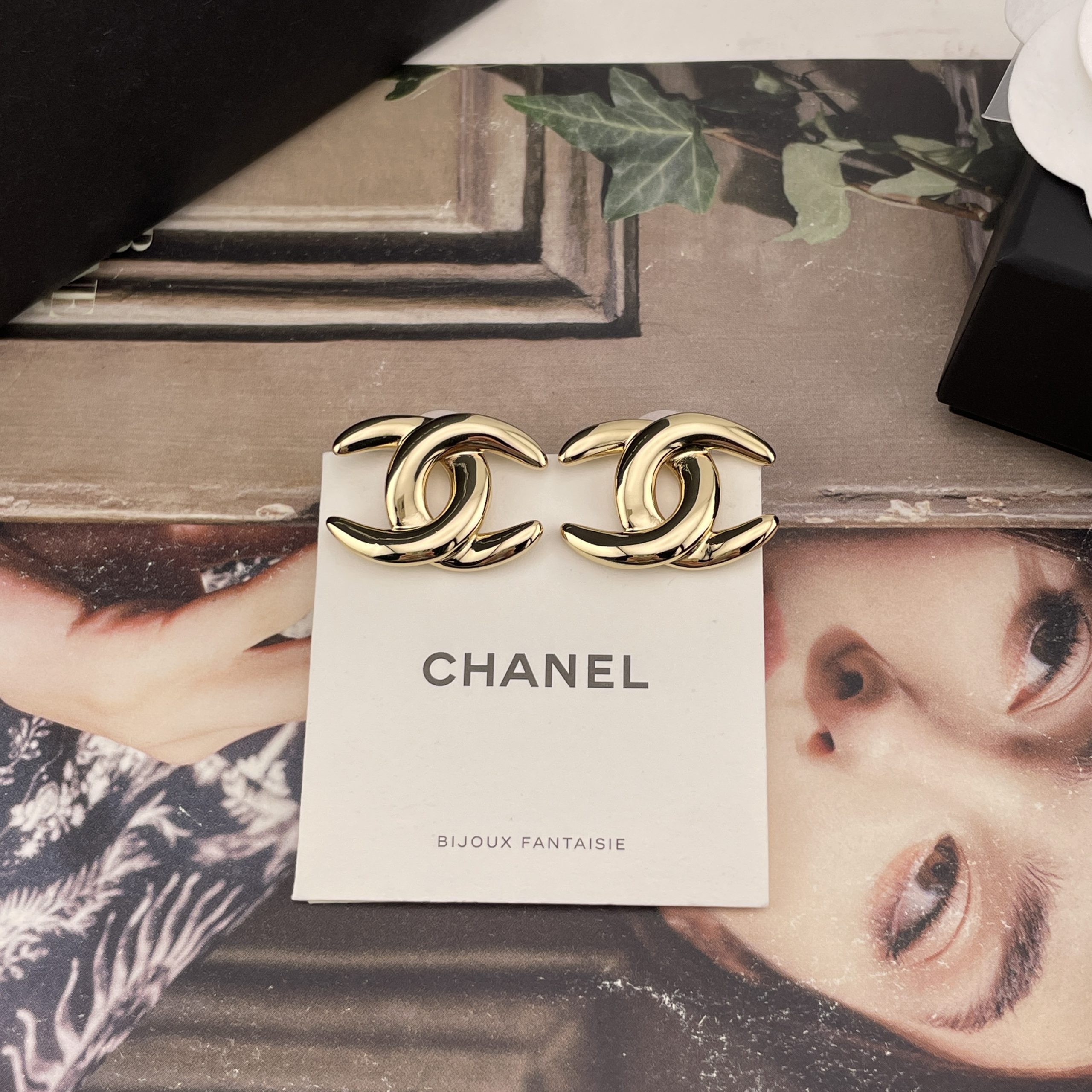 CHANEL原單女士立體雙C耳環 金銀雙色經典復古百搭耳飾