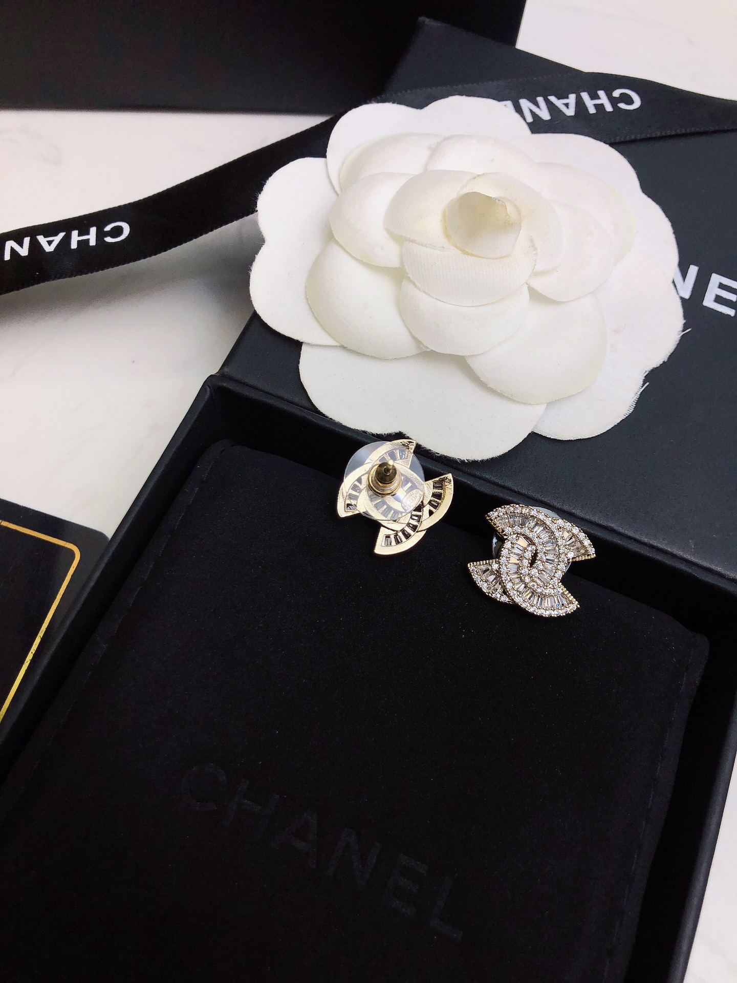 CHANEL復刻女士雙C鑲鑽耳環 金色滿鑽立體經典奢華耳飾| 9 CHANEL復刻女士雙C鑲鑽耳環 金色滿鑽立體經典奢華耳飾