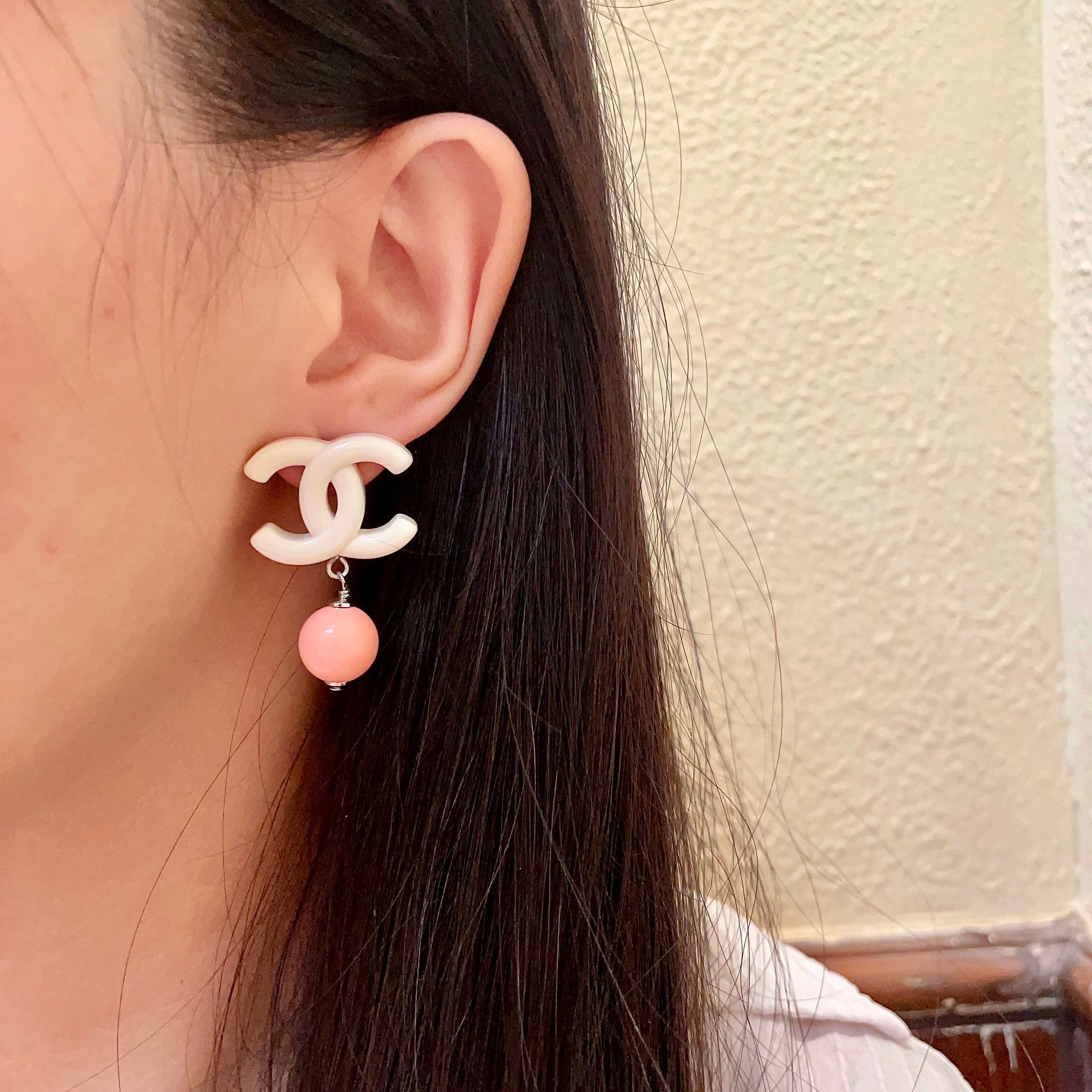 CHANEL 高仿 雙C粉色珍珠垂墜耳環 女款耳飾| 13 CHANEL 高仿 雙C粉色珍珠垂墜耳環 女款耳飾