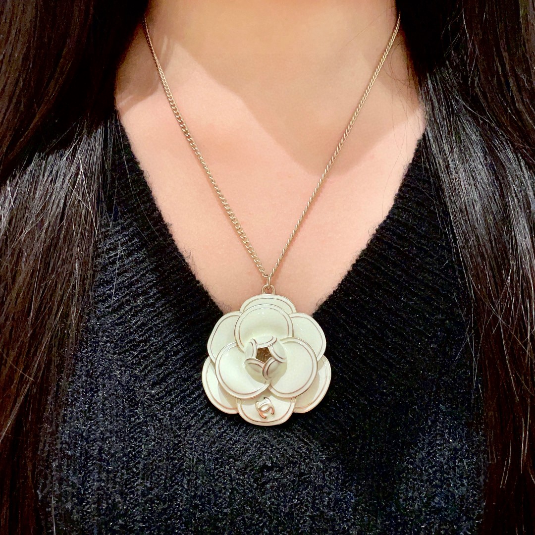 CHANEL 一比一 山茶花長項鍊 白色吊墜項鍊