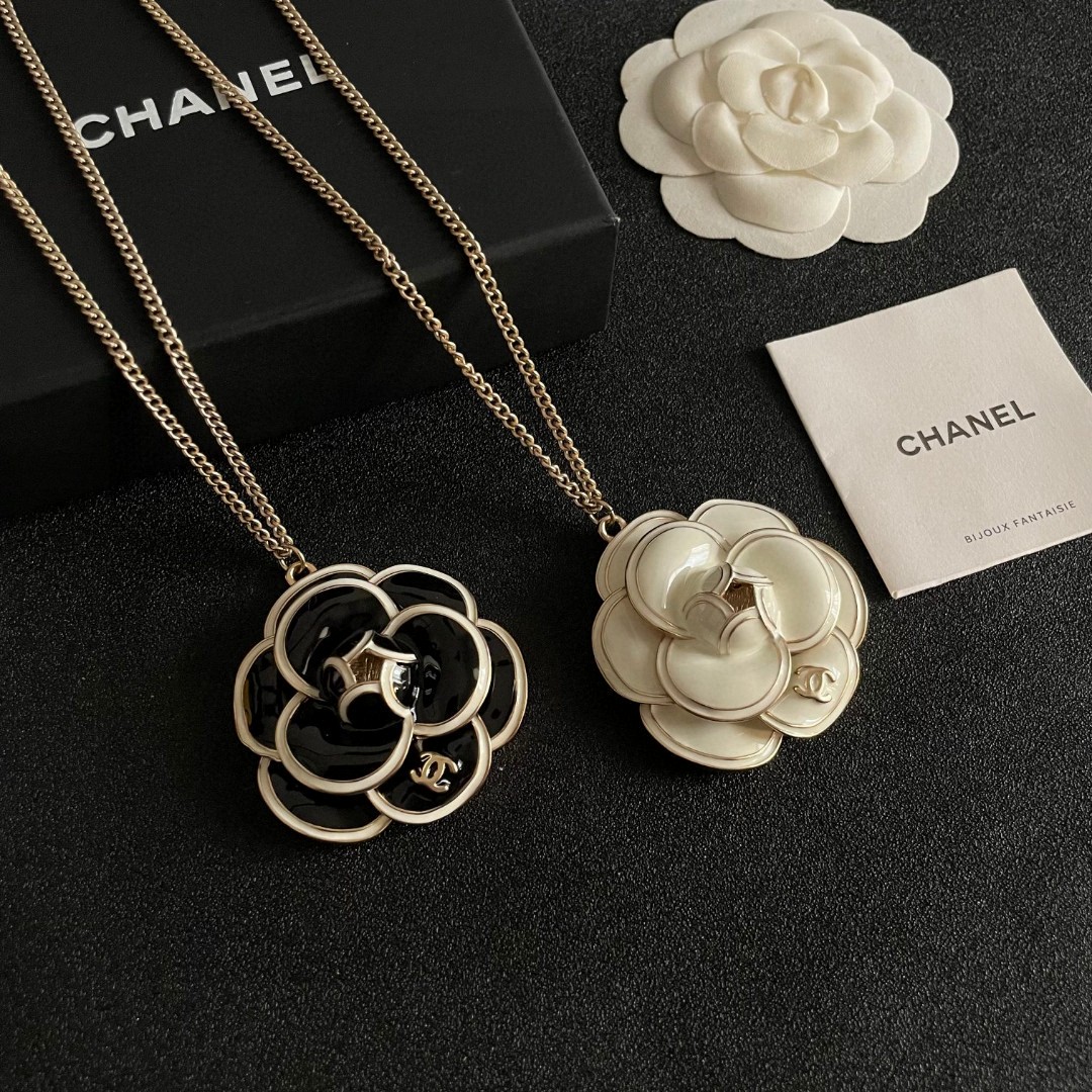 CHANEL 一比一 山茶花長項鍊 白色吊墜項鍊