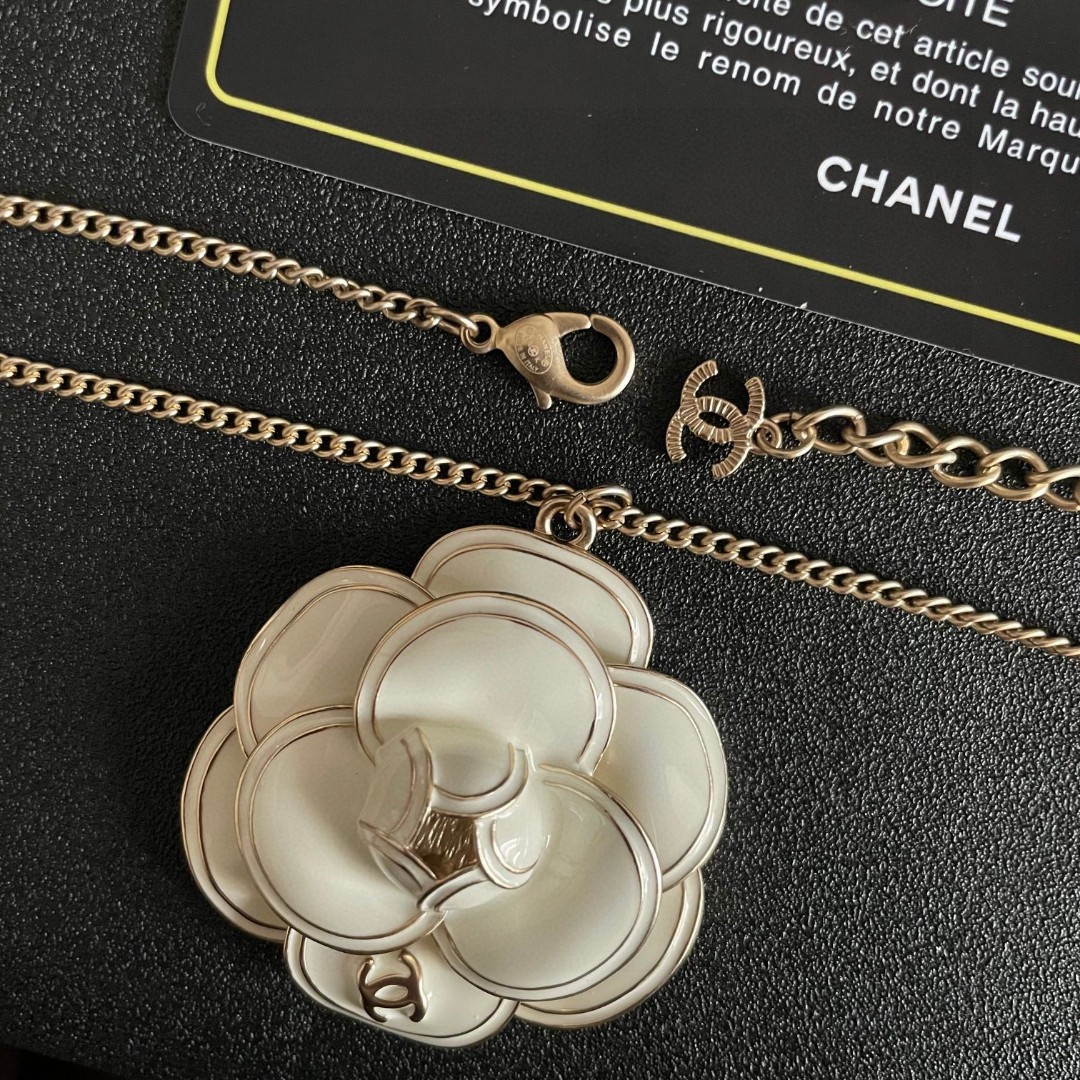 CHANEL 一比一 山茶花長項鍊 白色吊墜項鍊