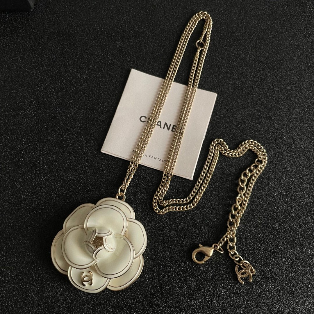 CHANEL 一比一 山茶花長項鍊 白色吊墜項鍊