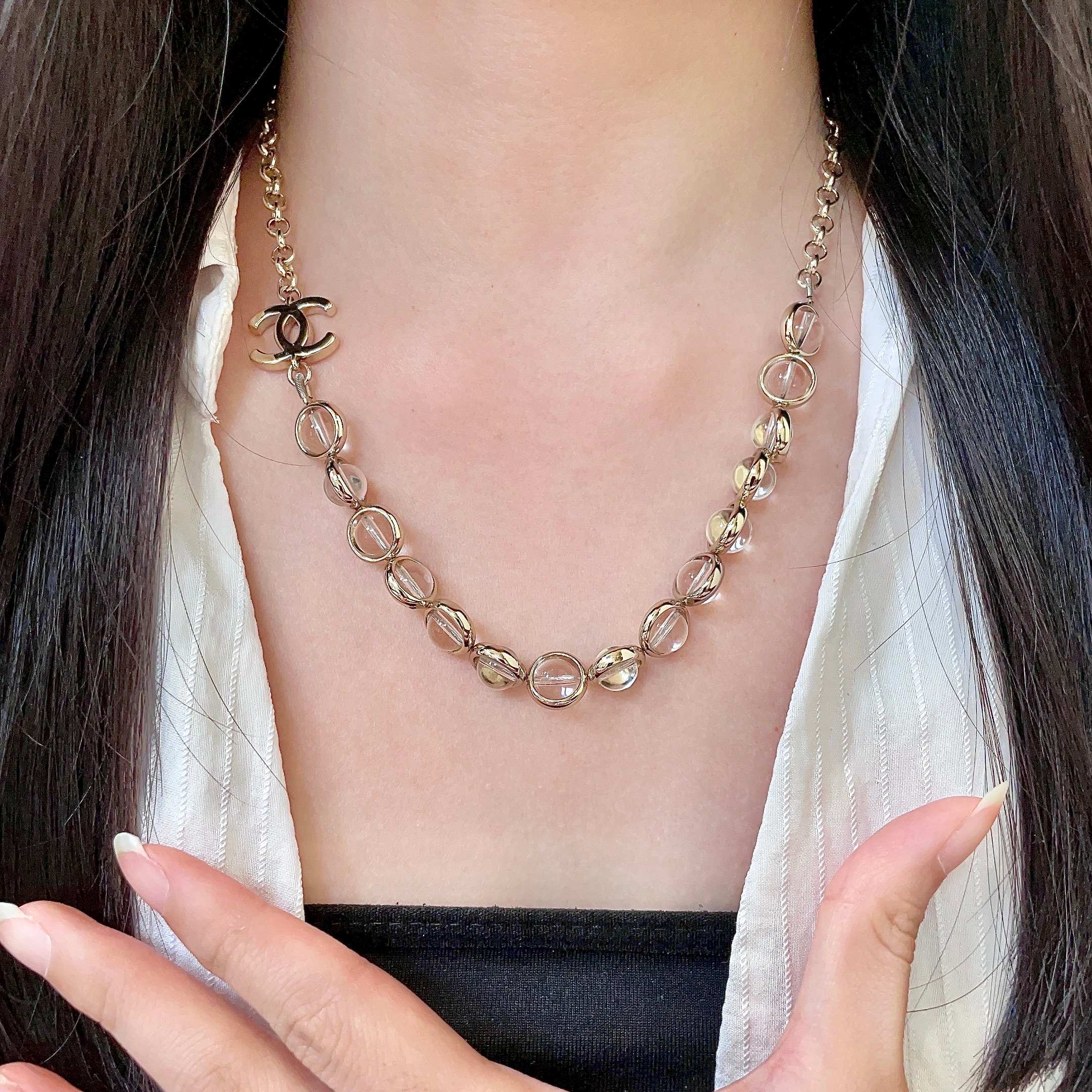 CHANEL 高仿 雙C透明水晶項鍊 女款精品飾品| 14 CHANEL 高仿 雙C透明水晶項鍊 女款精品飾品