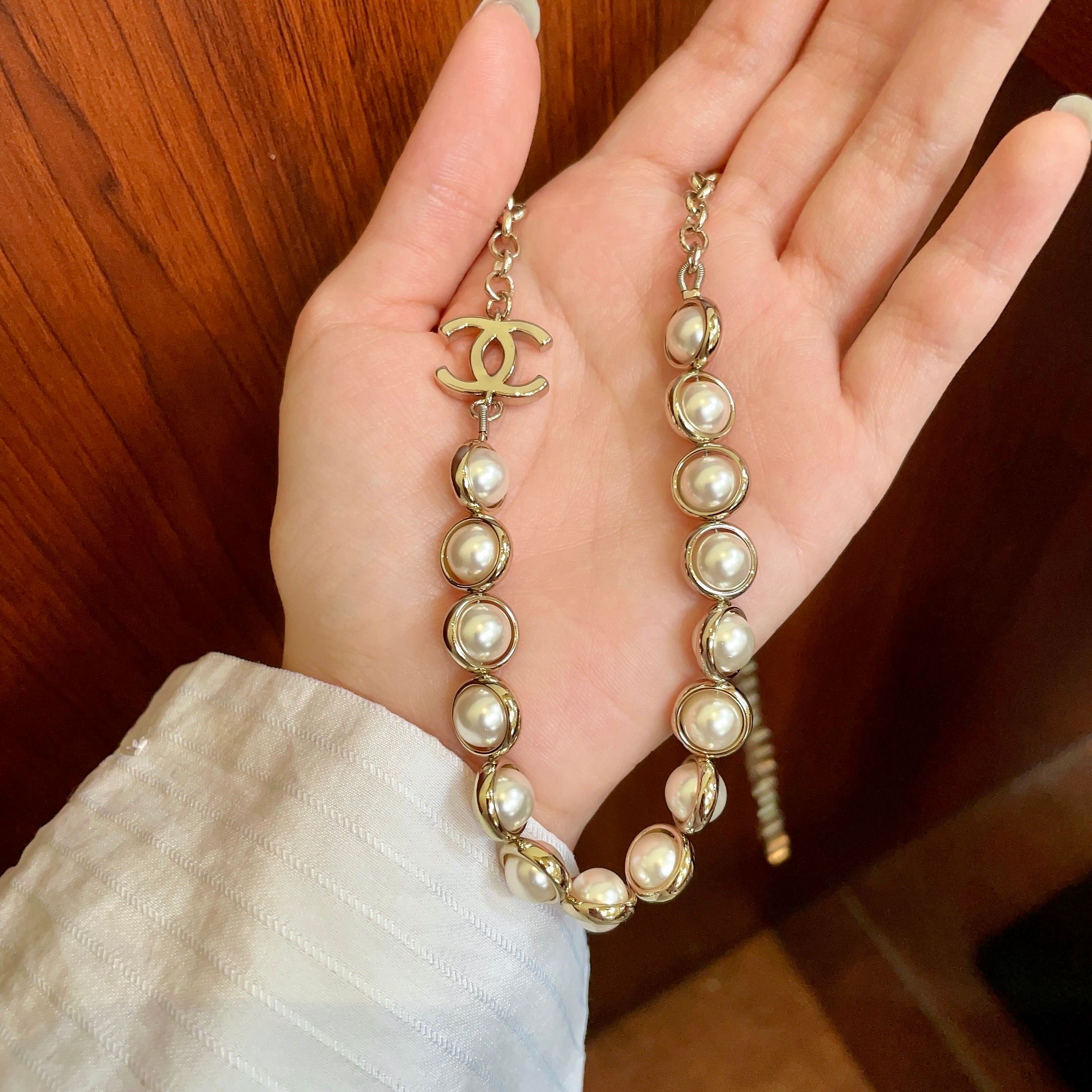 CHANEL 原單 雙C珍珠項鍊 法式復古鎖骨鏈 女款精品飾品