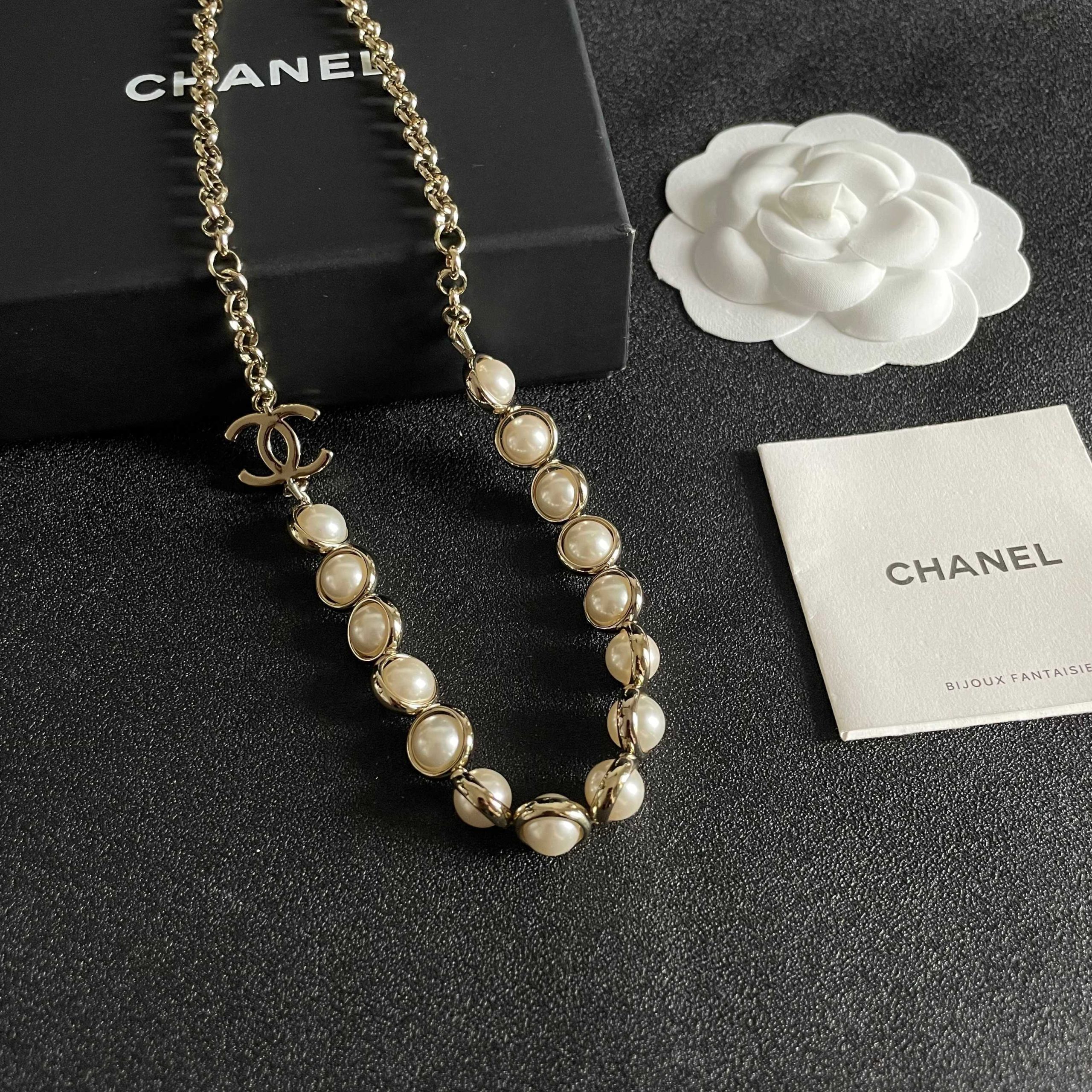 CHANEL 原單 雙C珍珠項鍊 法式復古鎖骨鏈 女款精品飾品