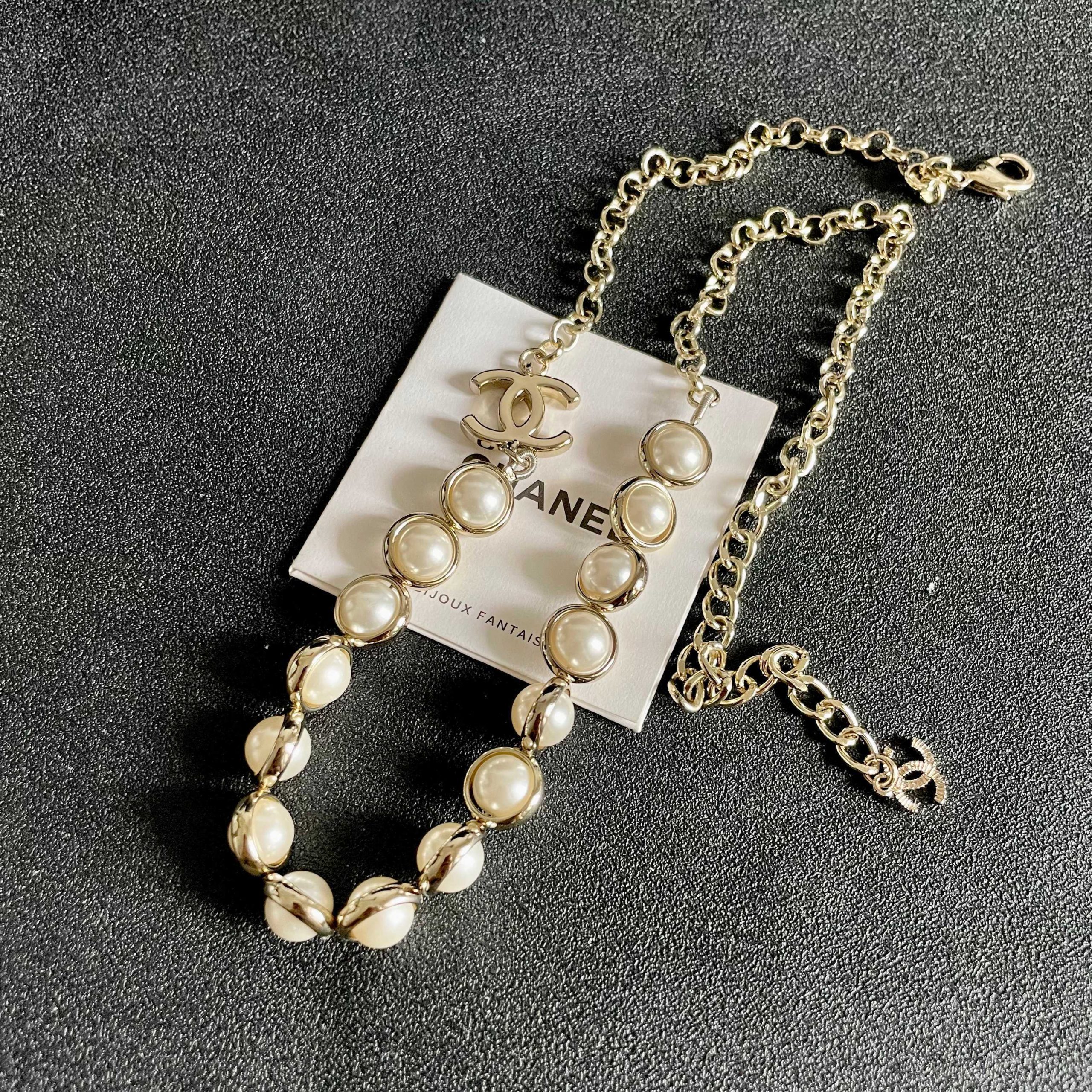 CHANEL 原單 雙C珍珠項鍊 法式復古鎖骨鏈 女款精品飾品
