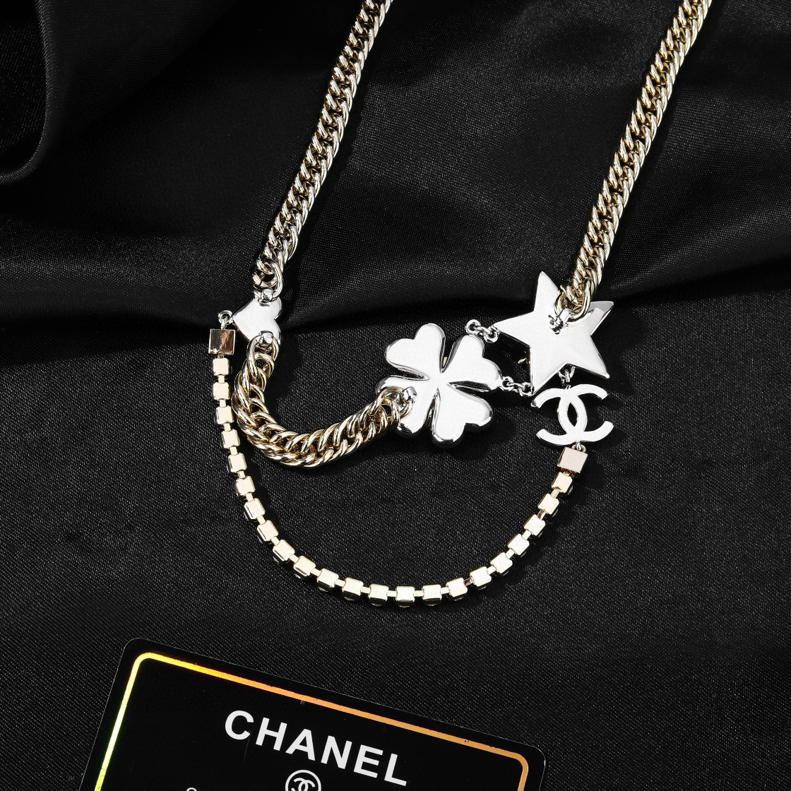 CHANEL 高仿 水鑽花朵雙C項鍊 法式鎖骨鏈 女款精品飾品| 14 CHANEL 高仿 水鑽花朵雙C項鍊 法式鎖骨鏈 女款精品飾品