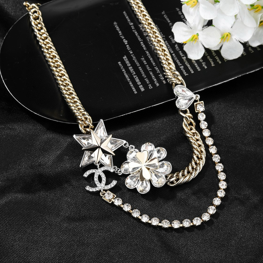 CHANEL 高仿 水鑽花朵雙C項鍊 法式鎖骨鏈 女款精品飾品| 9 CHANEL 高仿 水鑽花朵雙C項鍊 法式鎖骨鏈 女款精品飾品