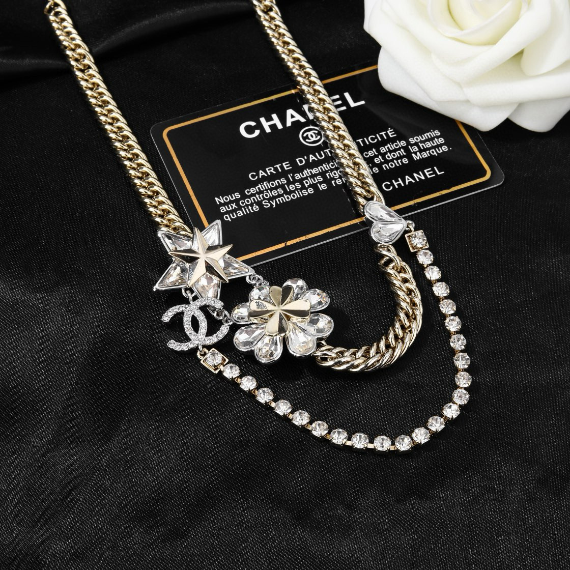 CHANEL 高仿 水鑽花朵雙C項鍊 法式鎖骨鏈 女款精品飾品| 8 CHANEL 高仿 水鑽花朵雙C項鍊 法式鎖骨鏈 女款精品飾品