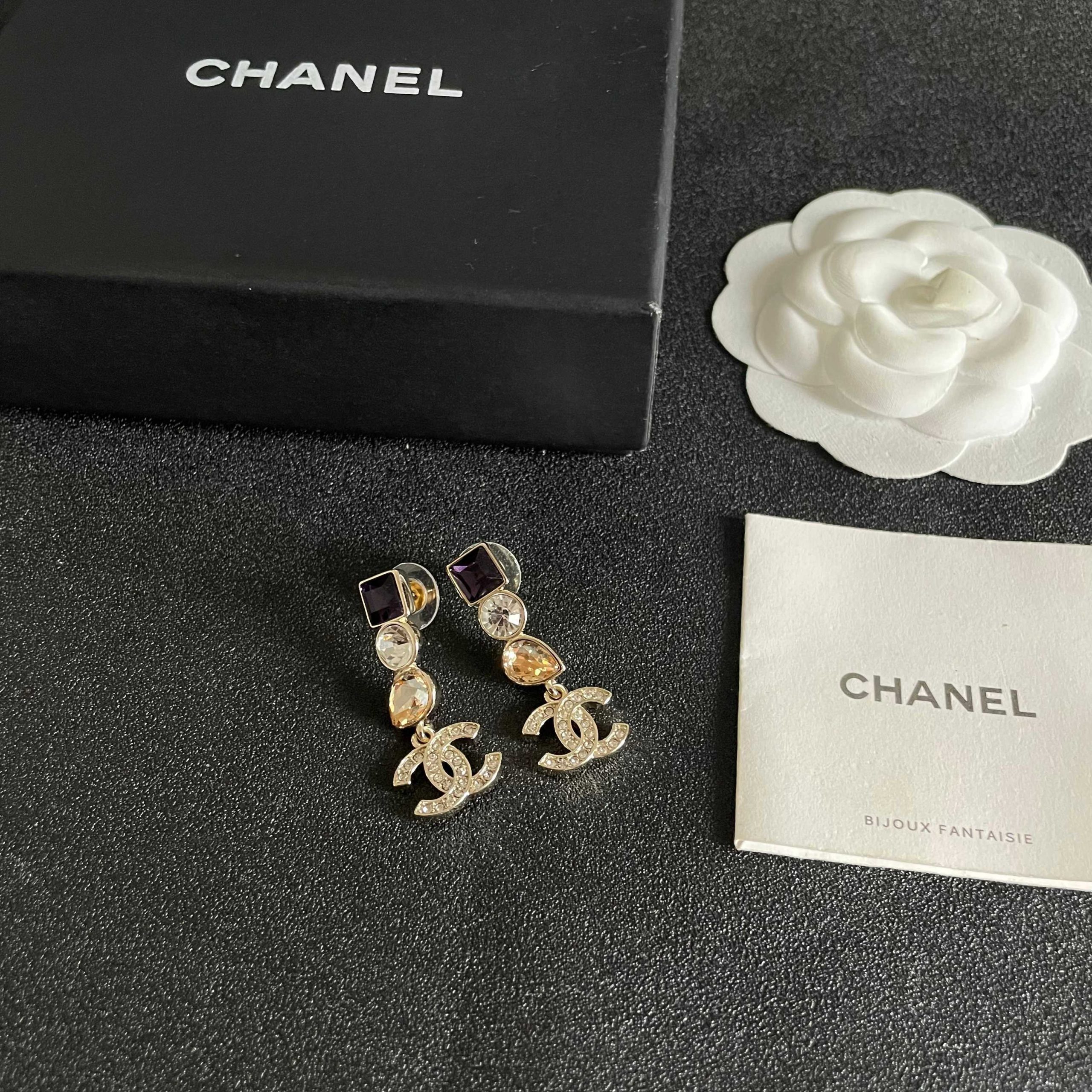 CHANEL一比一 香奈兒 雙C水鑽垂墜耳環 水晶耳飾 精品女款
